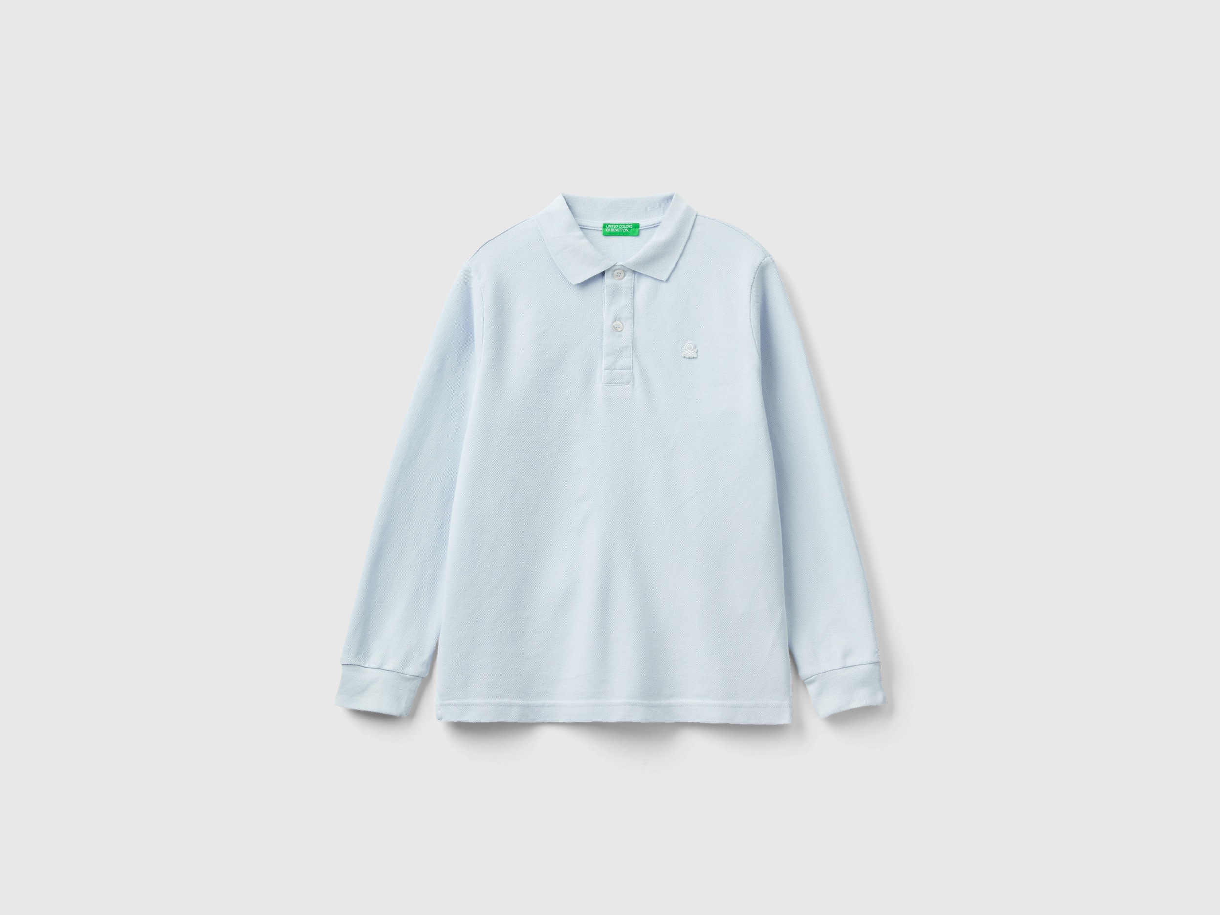 Benetton, 100% Organic Cotton Long Sleeve Polo, size 3XL, Sky Blue, Kids