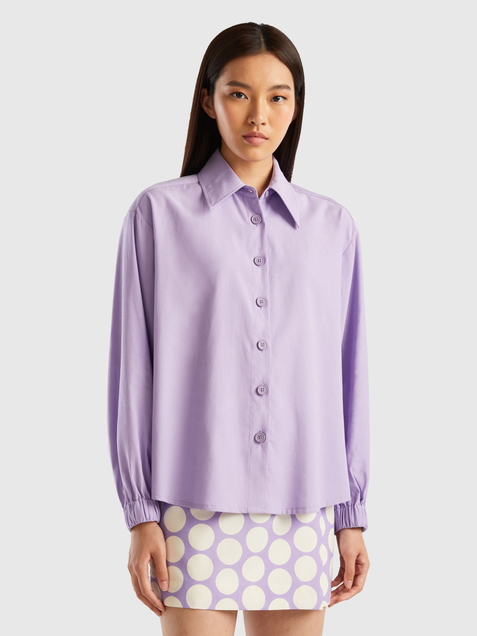 Benetton, Viscose And Linen Shirt, Lilac, Women