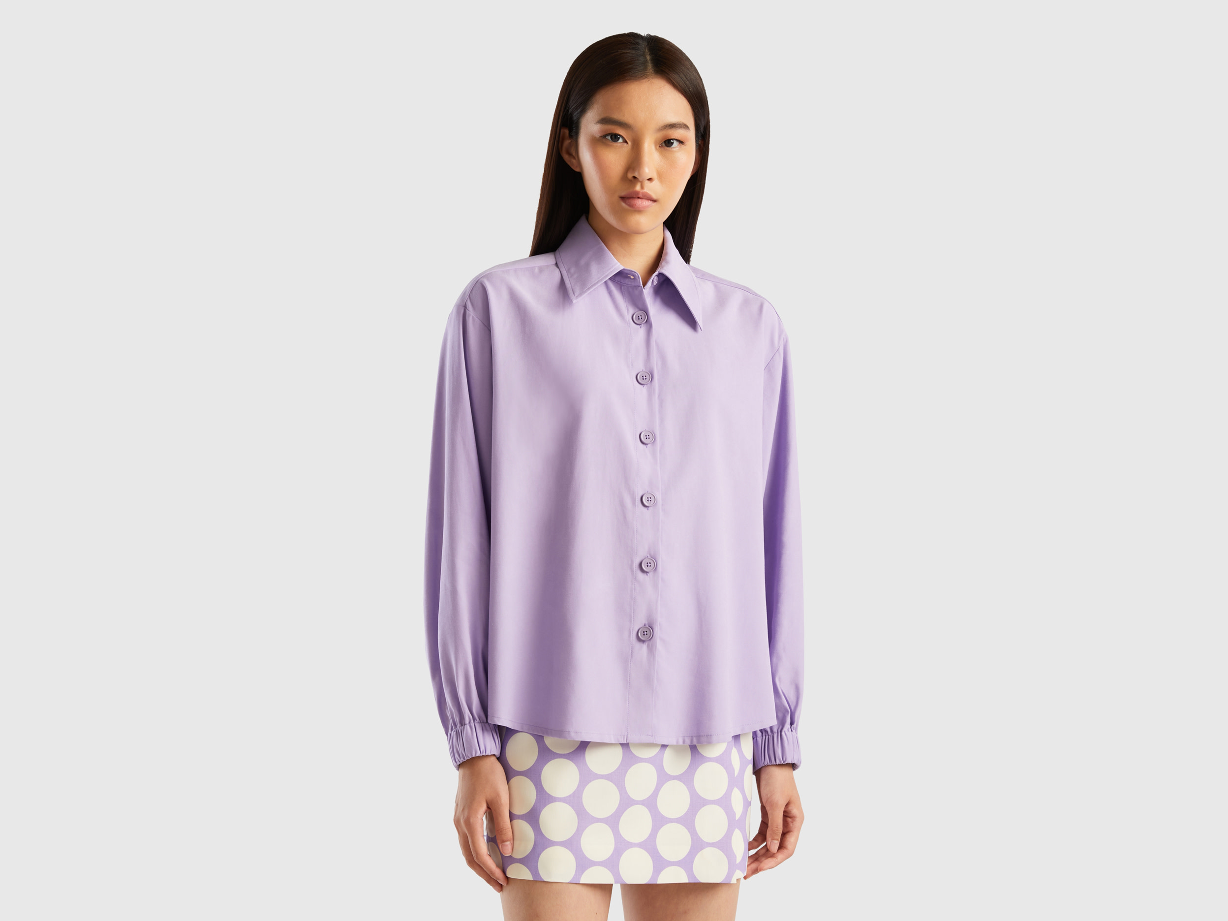 Benetton, Viscose And Linen Shirt, size L, Lilac, Women
