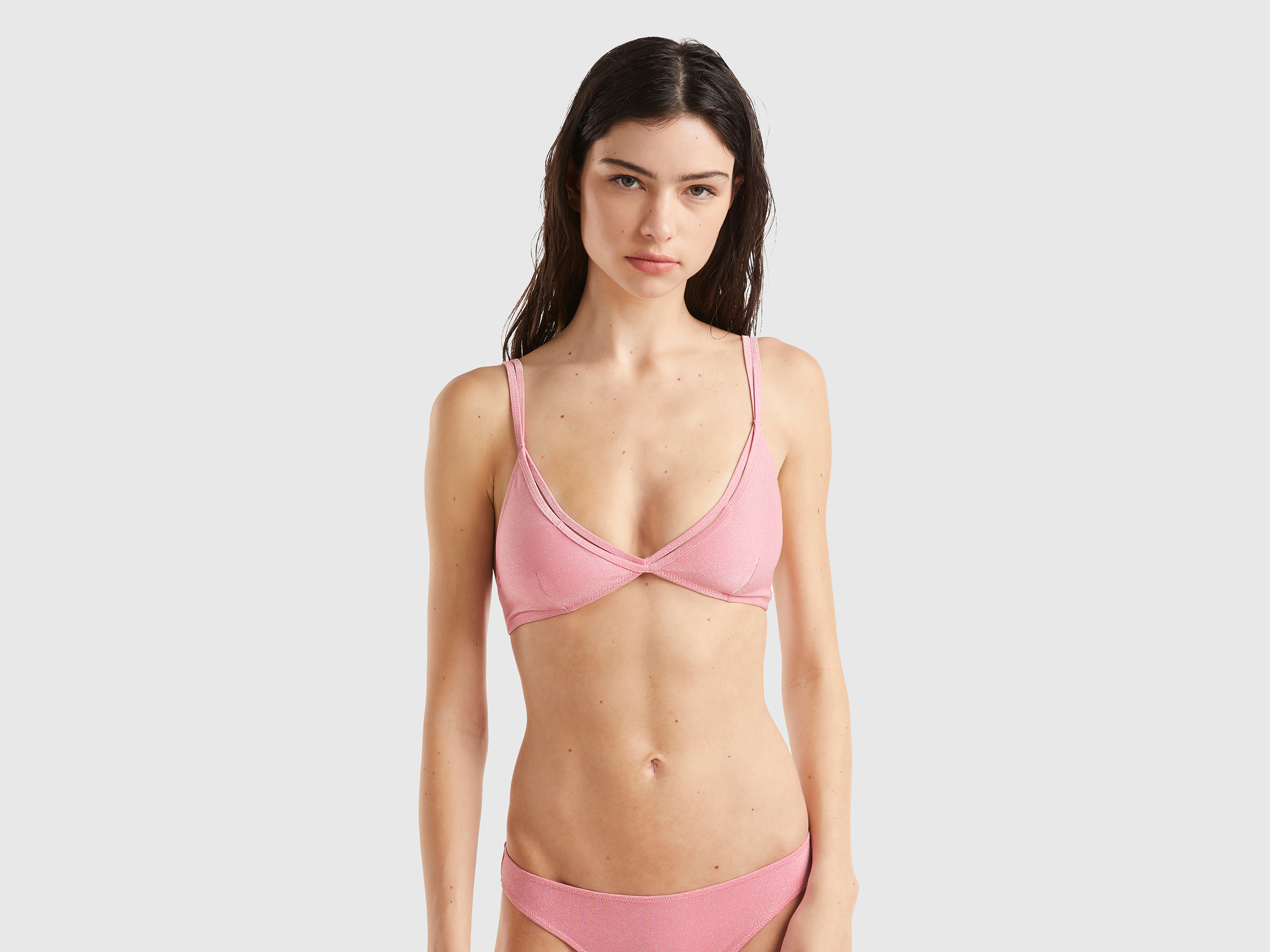 Benetton, Triangolo Mare Con Lurex, Rosa, Donna