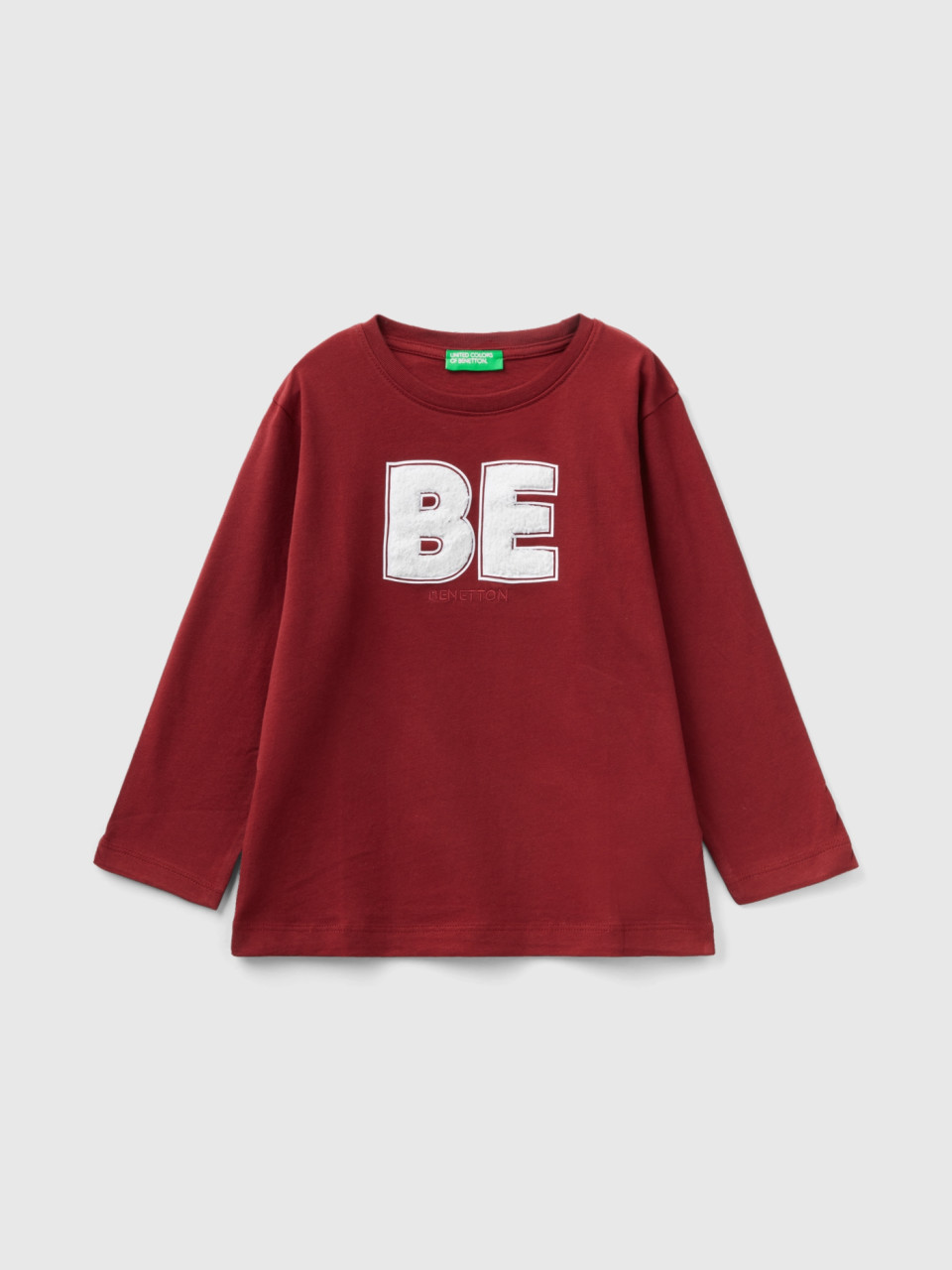 Benetton, T-shirt With Terry Embroidery, Burgundy, Kids