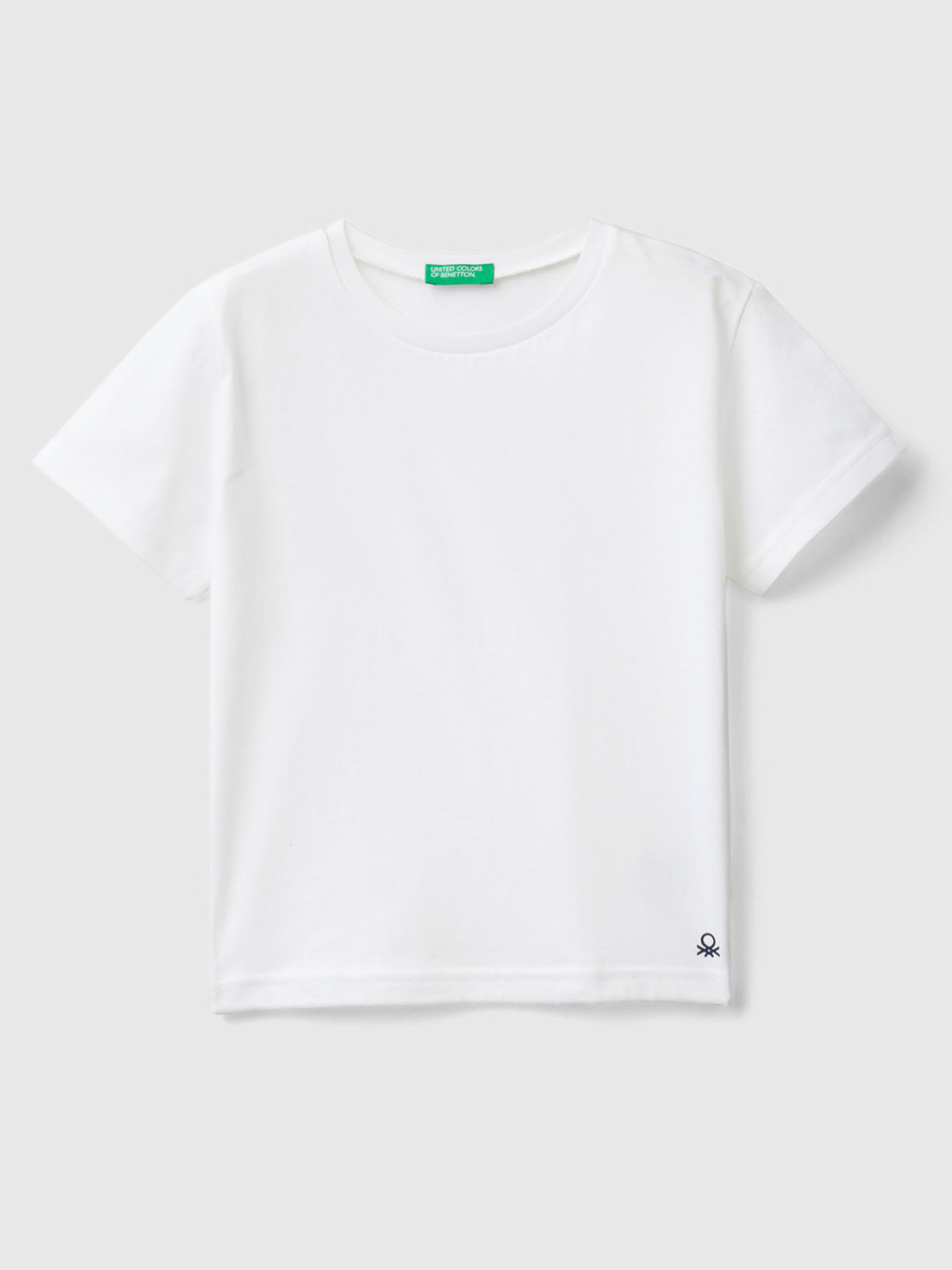 Benetton, T-shirt In Cotone Biologico, Bianco, Bambini