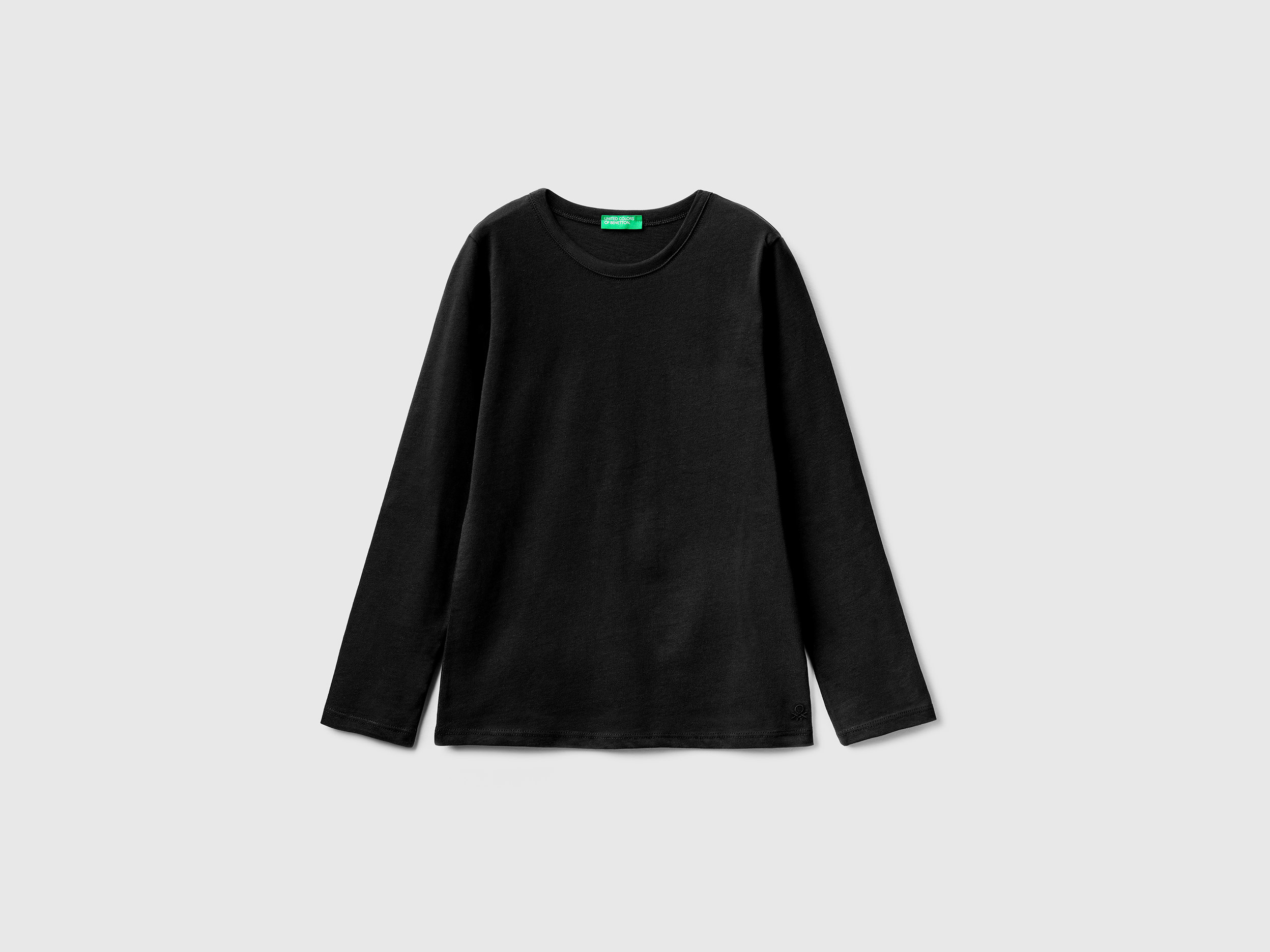 Benetton, Long Sleeve T-shirt In Organic Cotton, size L, Black, Kids