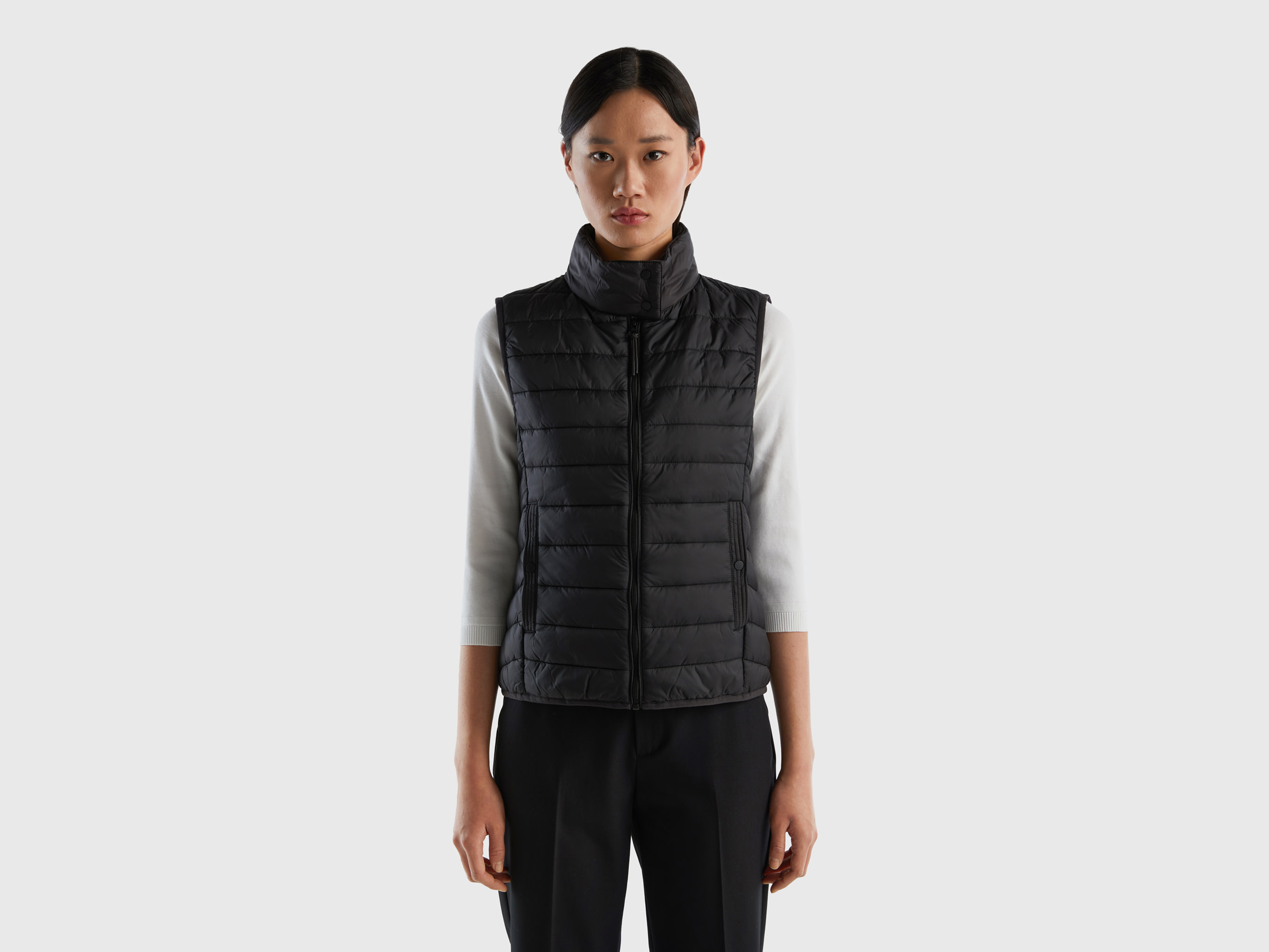 Benetton, Sleeveless Puffer Jacket With Recycled Wadding, size XL, Black, Women