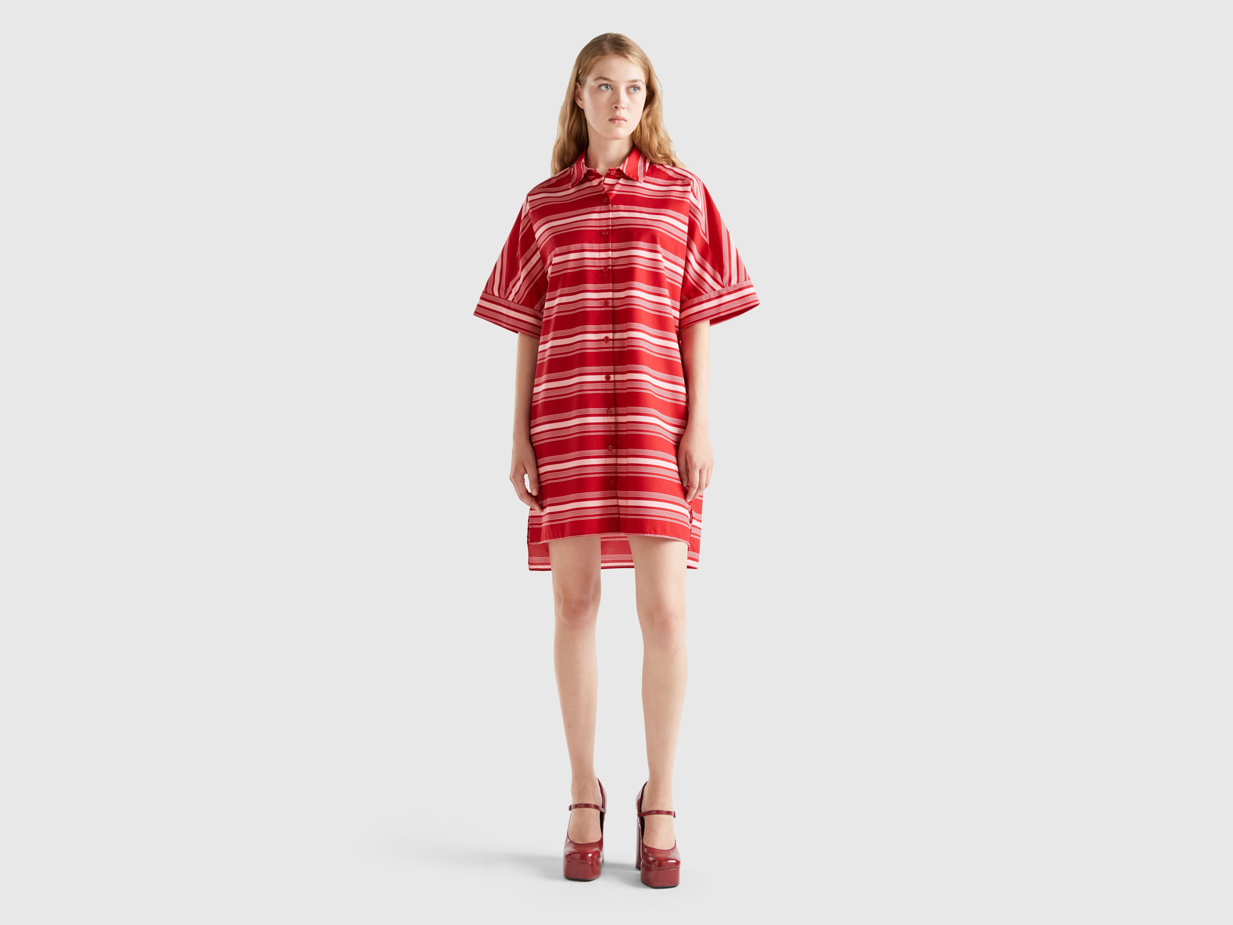 Benetton, Striped Shirt Dress, size XS, Red, Women