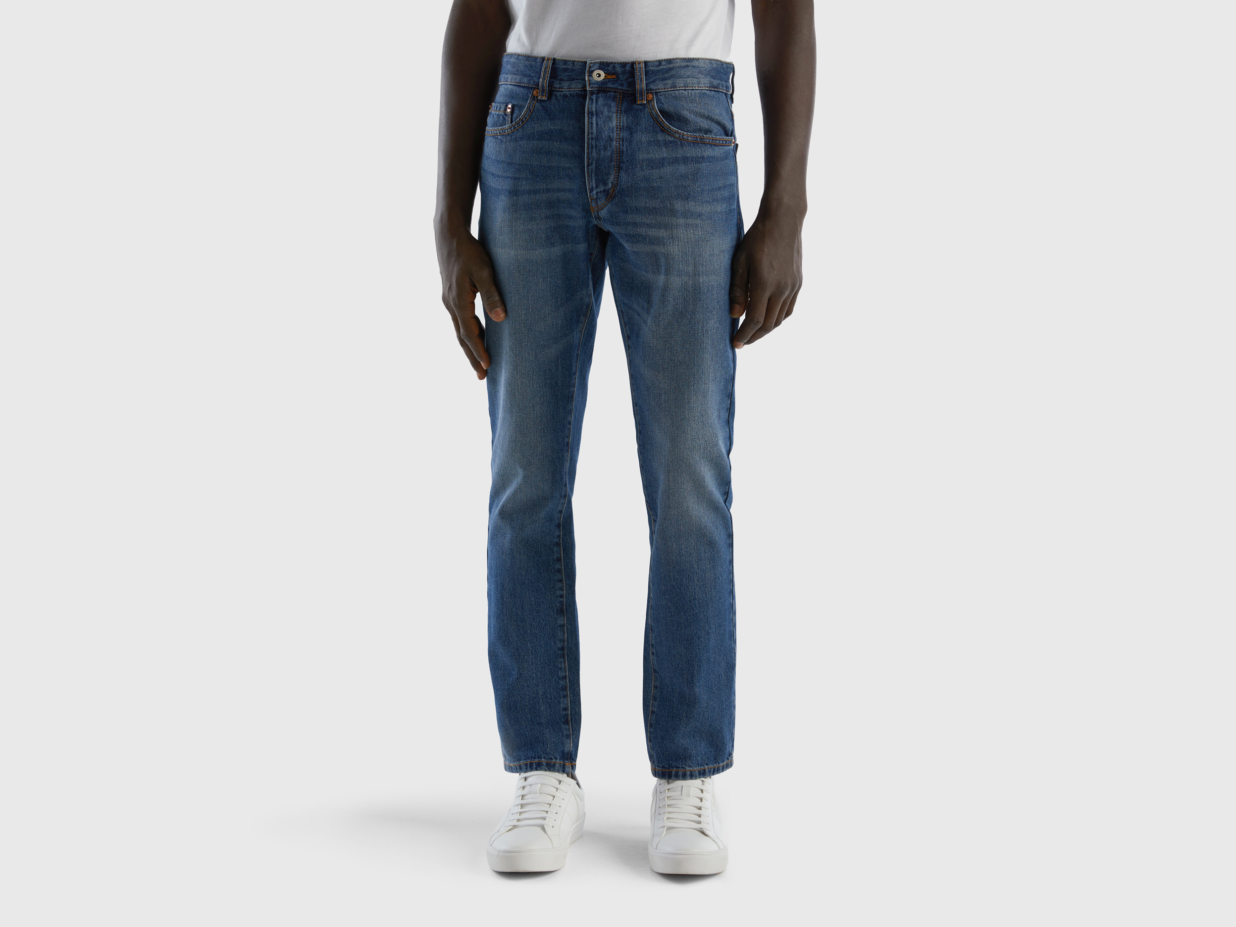 Benetton, Jeans Straight Leg 100% Cotone, Blu, Uomo