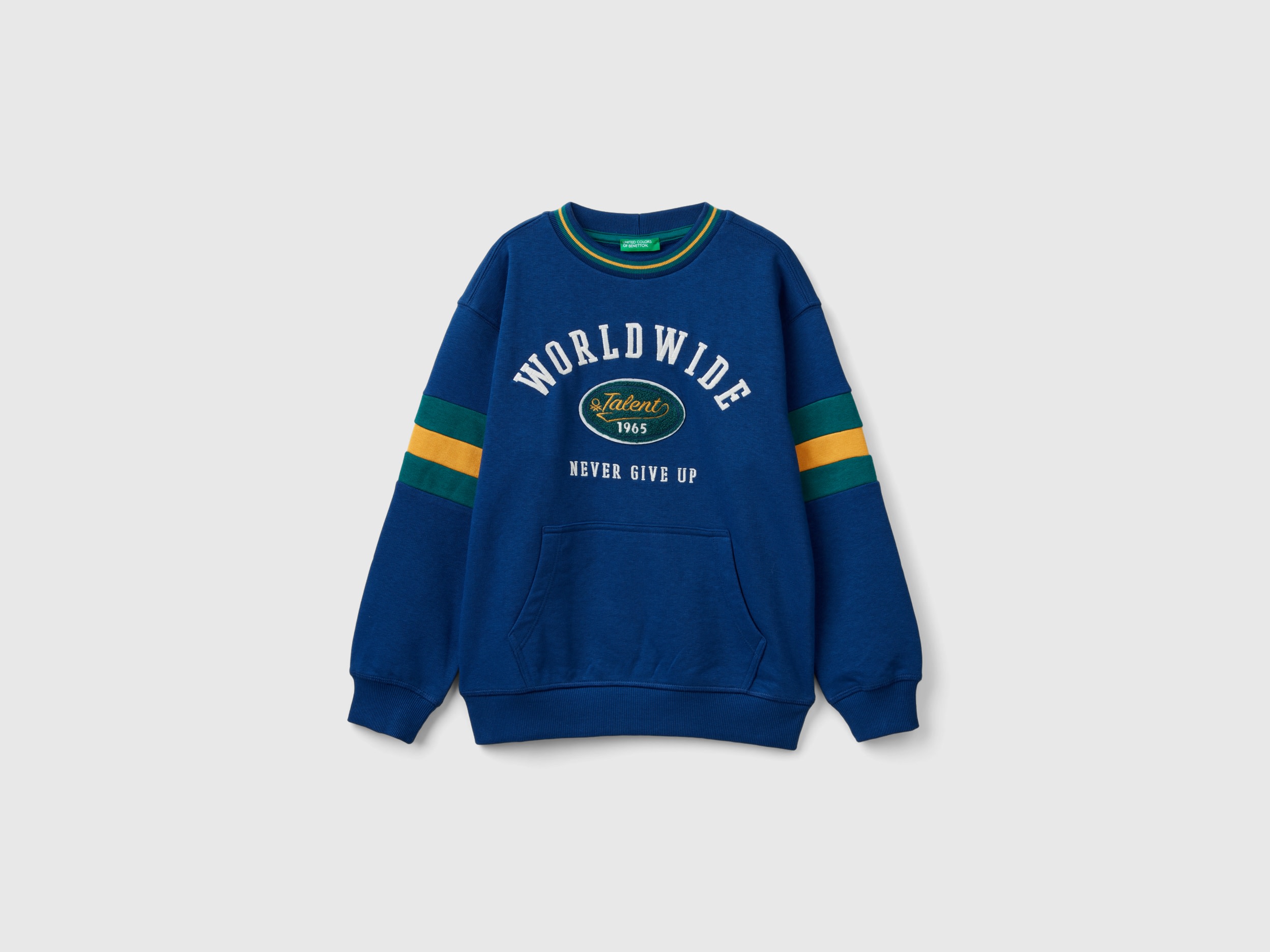 Benetton, Felpa Con Ricamo In Misto Cotone E Viscosa, Blu, Bambini