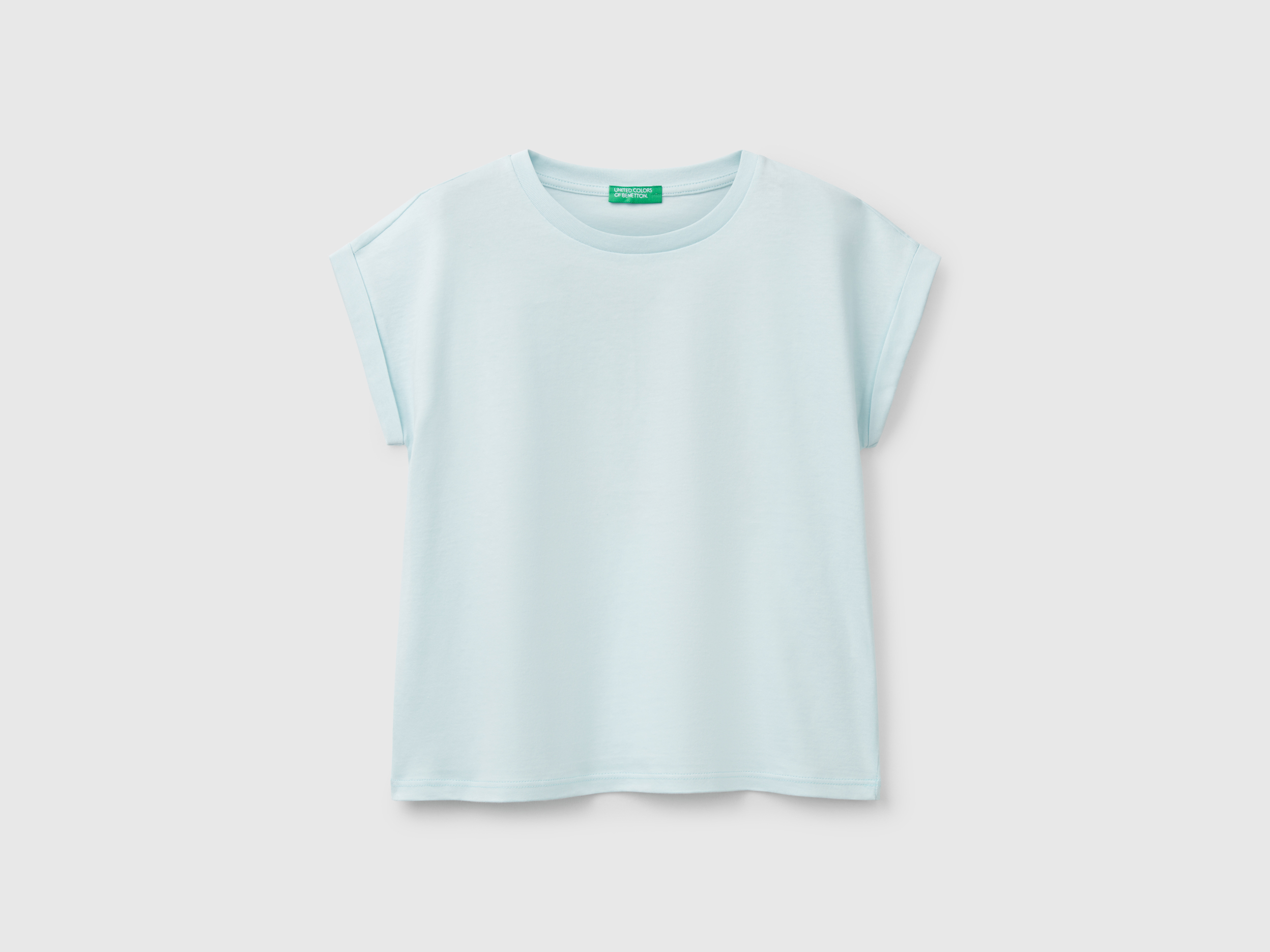 Benetton, Kastenförmiges T-shirt Mit Aufdruck Und Glitzer, size L, Türkisblau, female