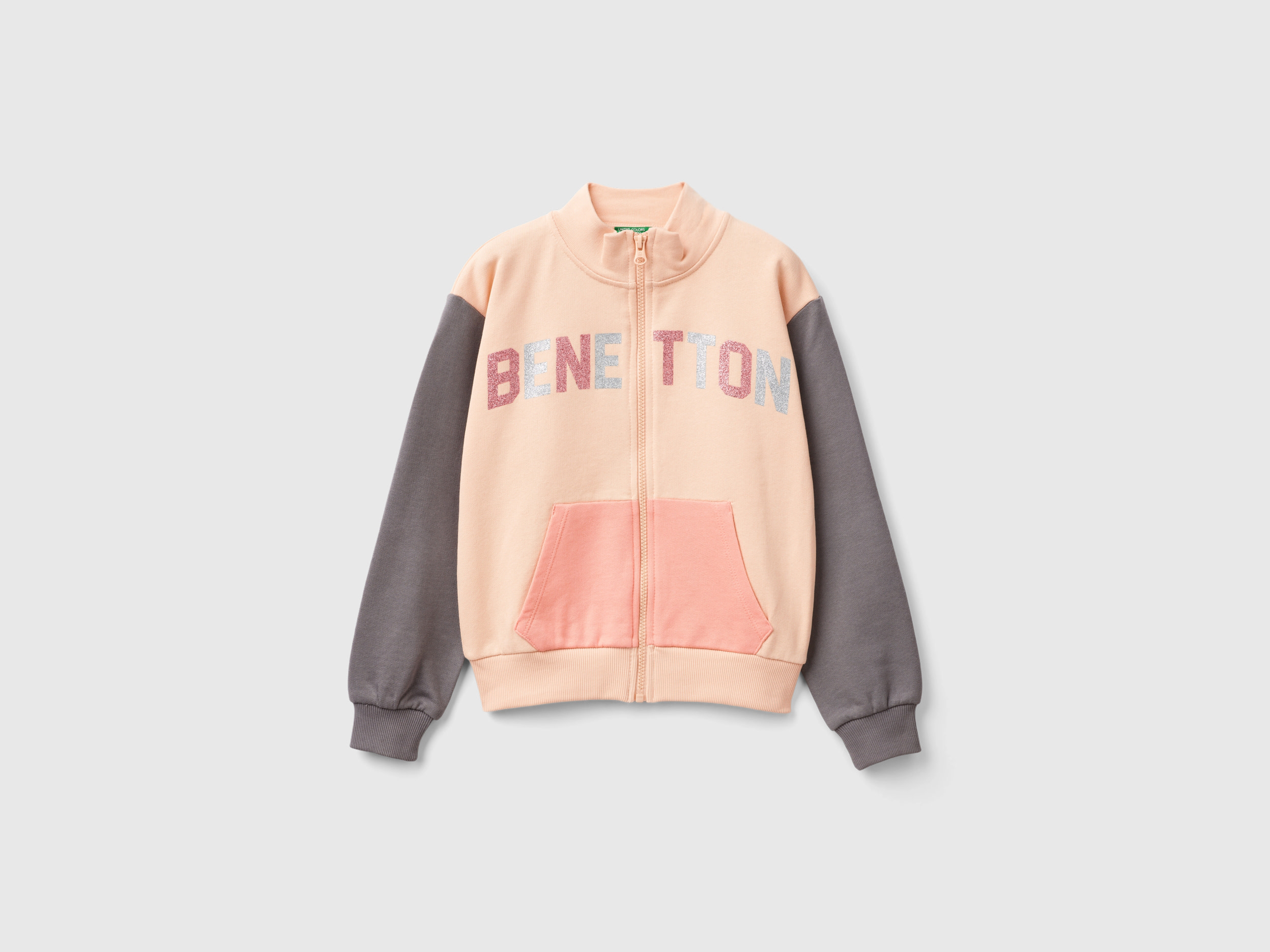 Benetton, Felpa Con Zip E Colletto, Multicolore, Bambini