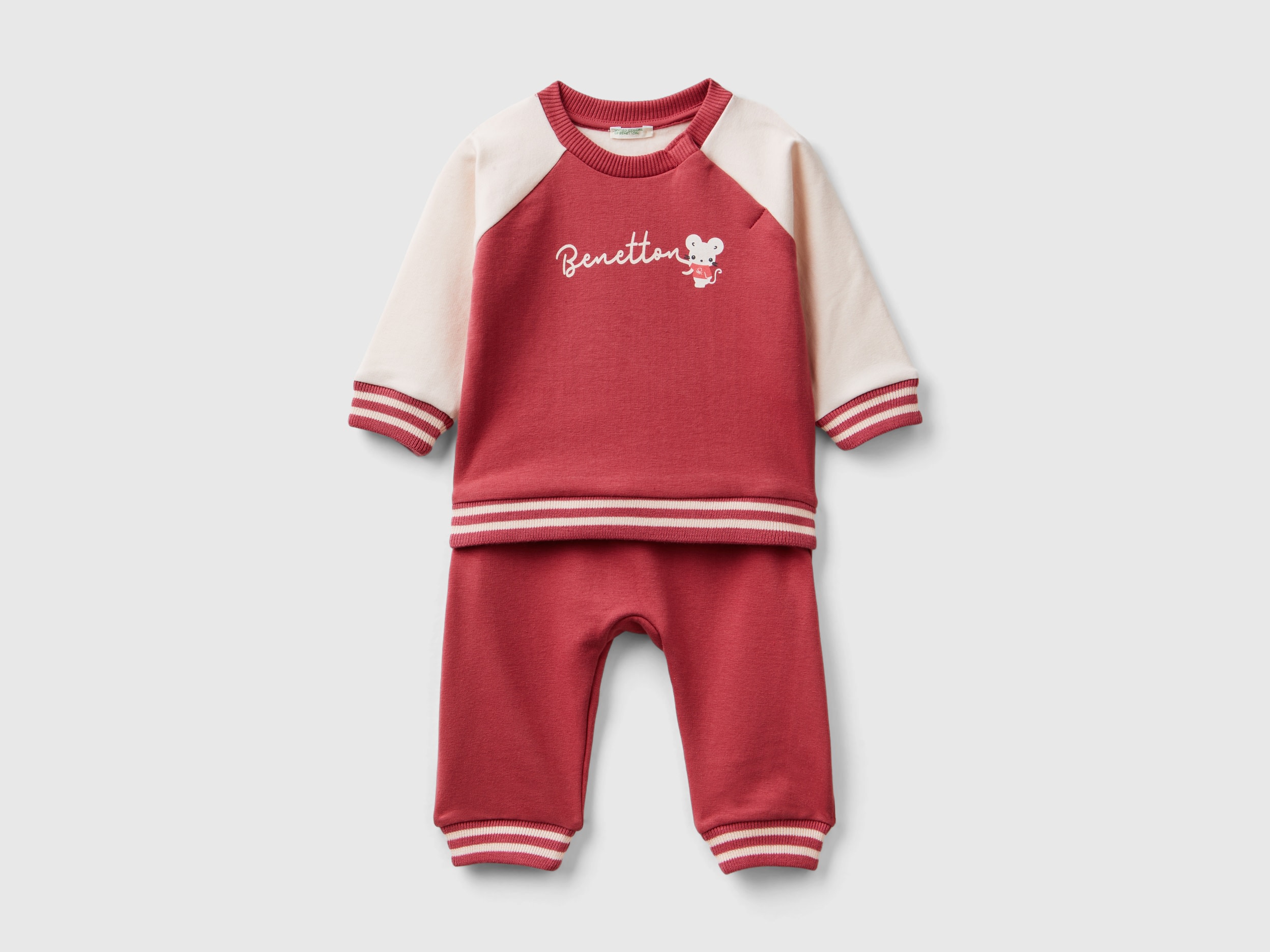 Benetton, Completino In Felpa Leggera, Malva, Bambini