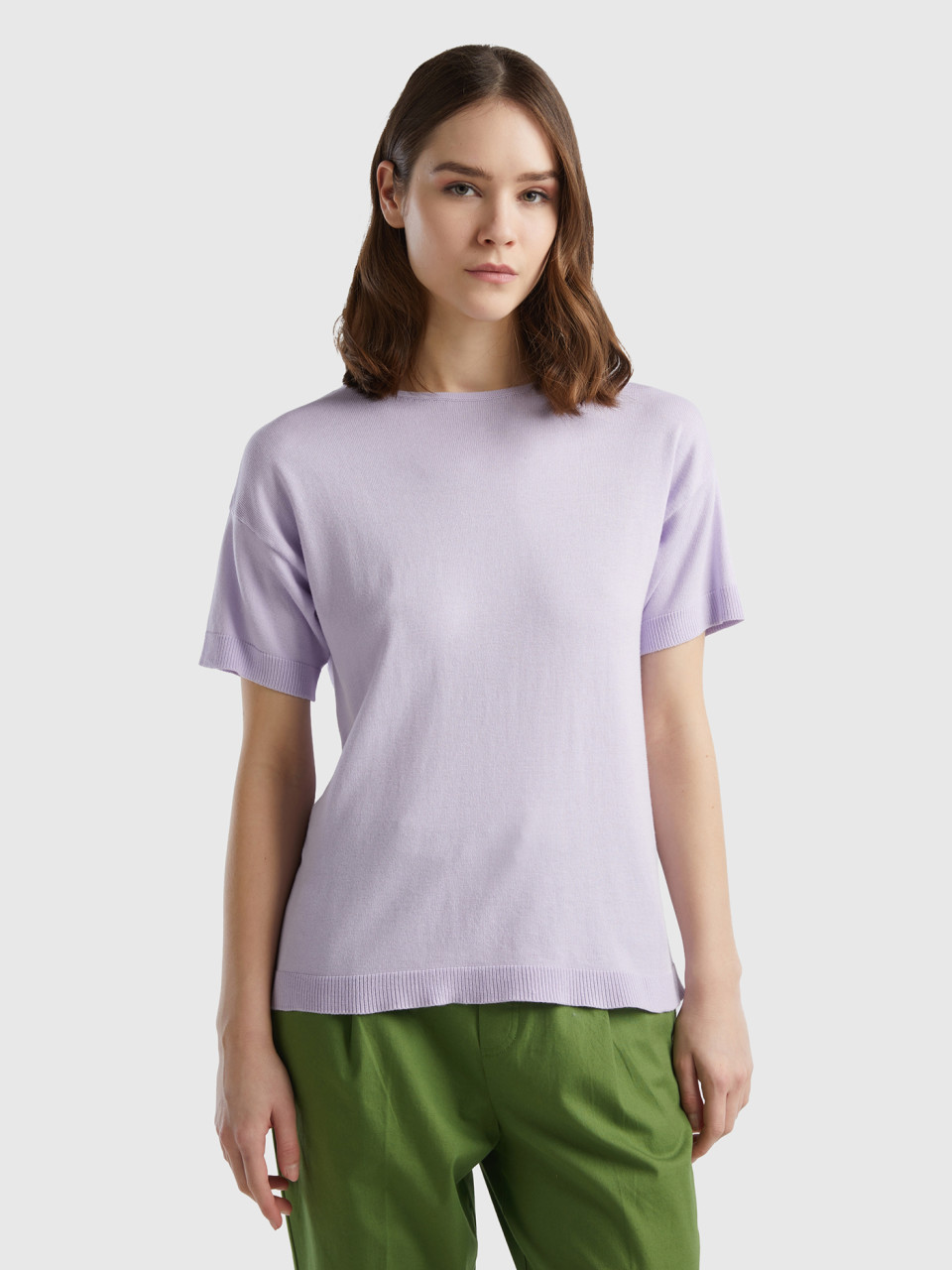 Benetton, Short Sleeve Sweater, Lilac, Women