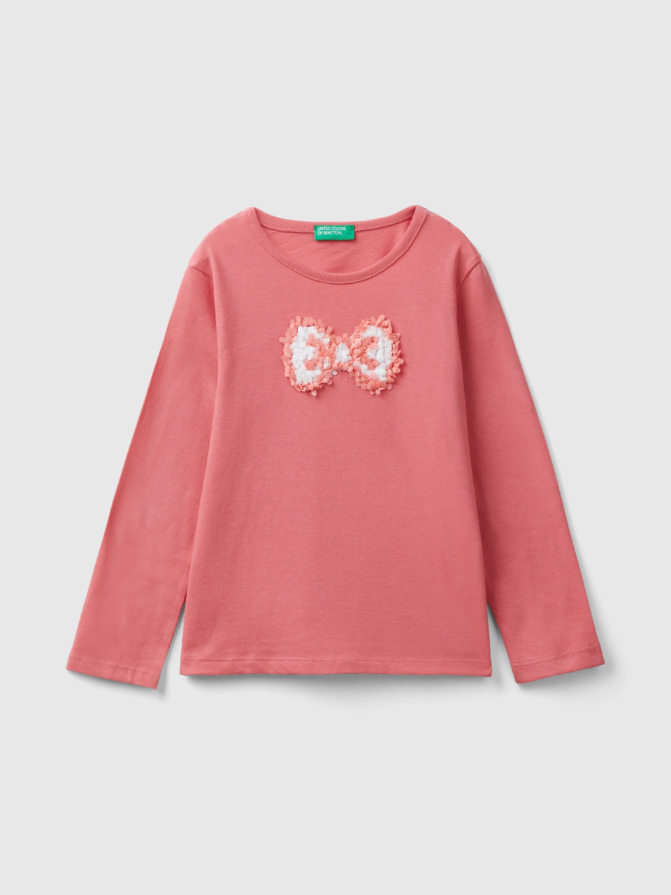 Benetton, T-shirt Mit Blütenapplikation, Lachs, female