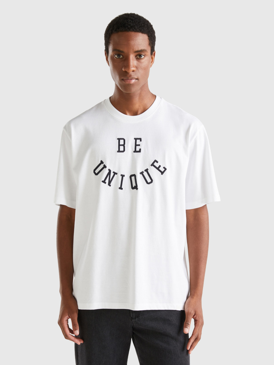 Benetton, T-shirt Avec Imprimé Slogan, Blanc, Homme