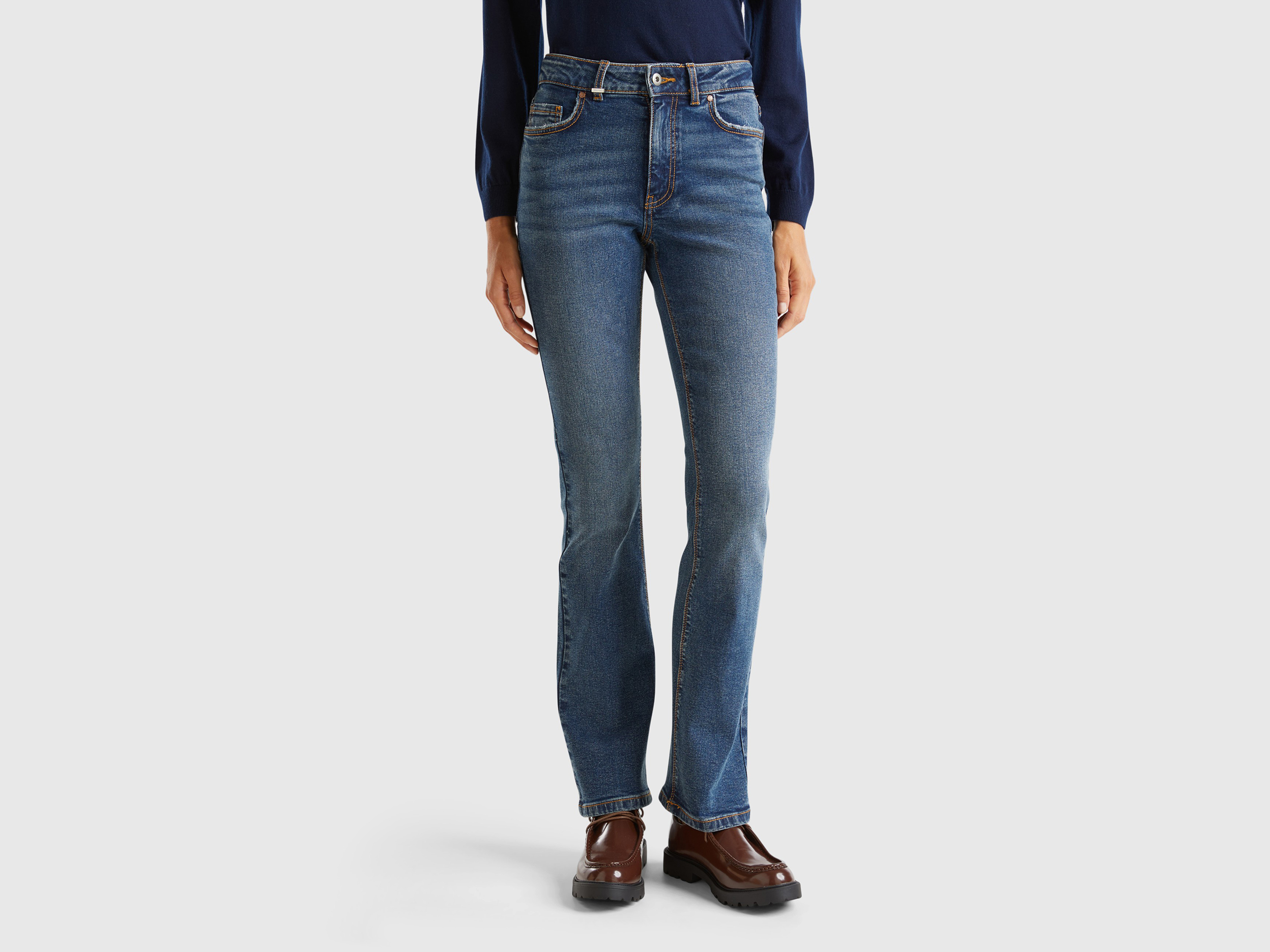 Benetton, Bootcut Jeans In Recycled Cotton Blend, size 25, Blue, Women