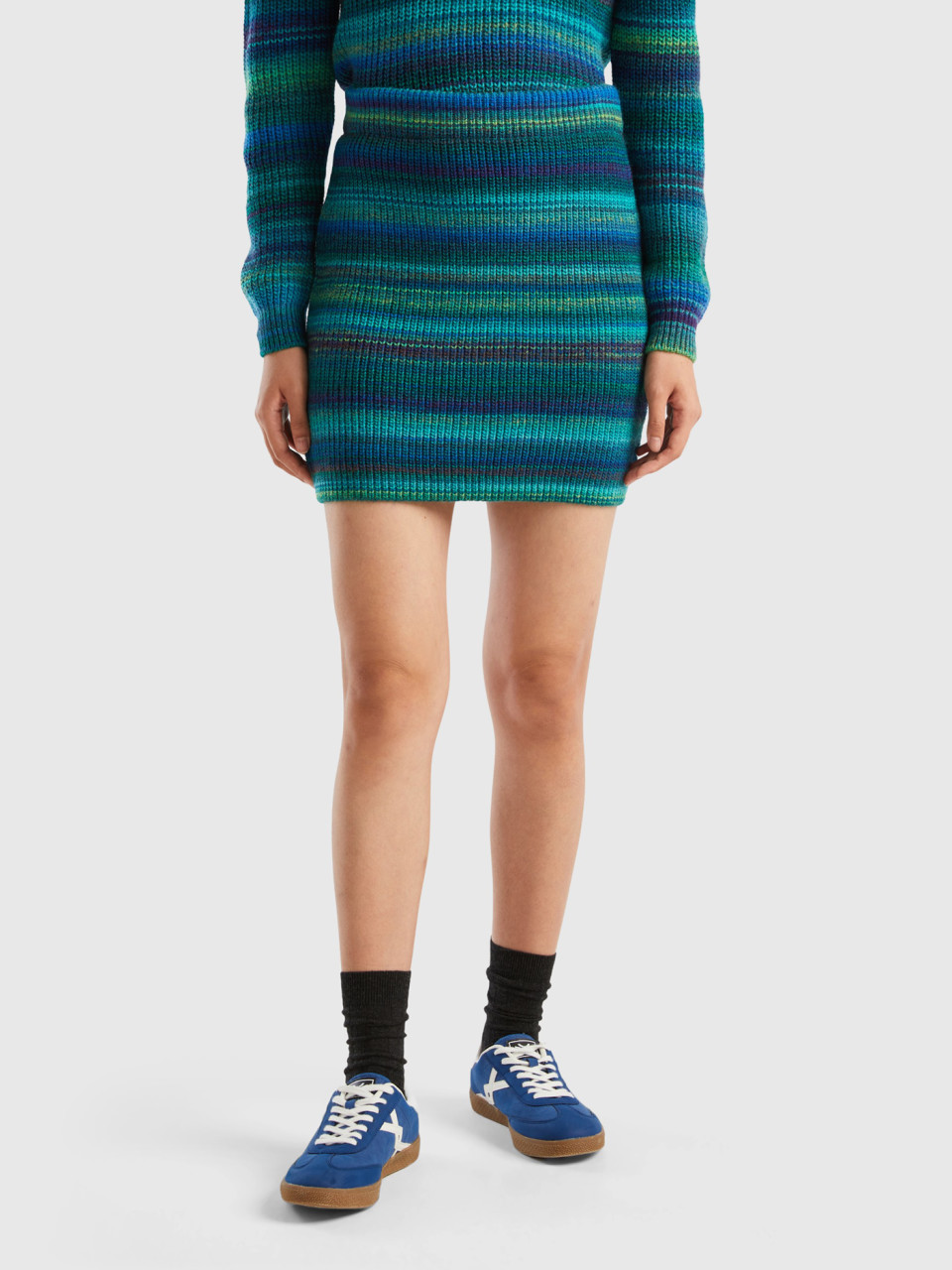 Benetton, Striped Knit Mini Skirt, Multi-color, Women