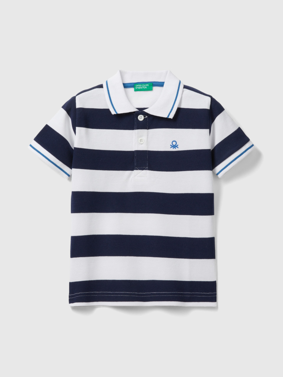 Benetton, Short Sleeve Polo With Stripes, Dark Blue, Kids