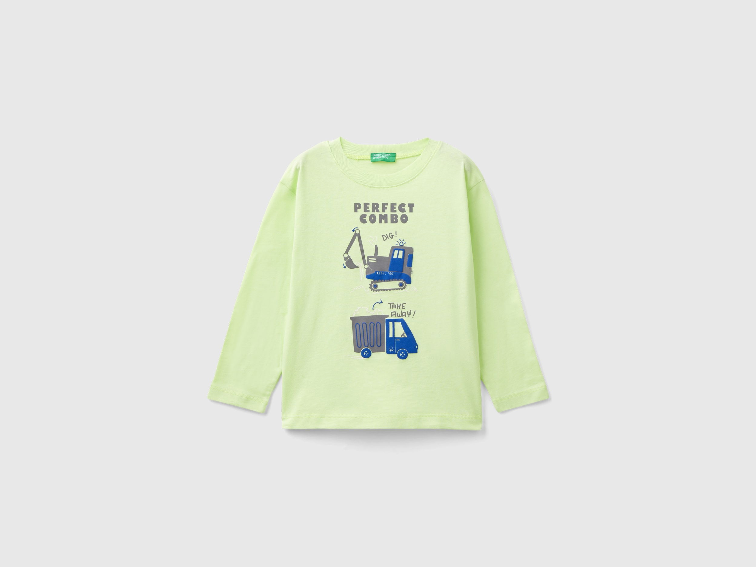 Benetton, Maglietta Con Stampa In Cotone Bio, Lime, Bambini