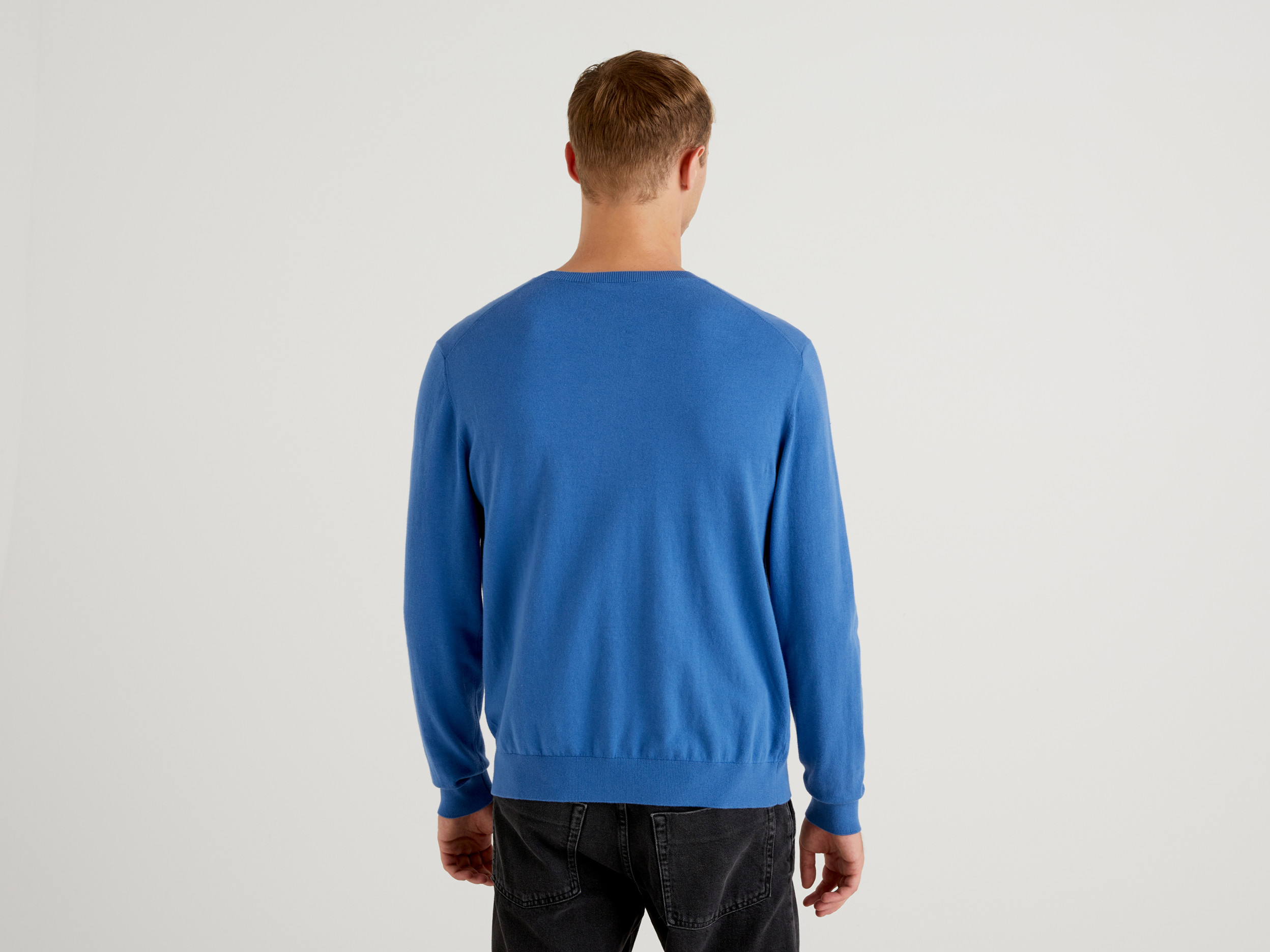 Benetton, Crew Neck Sweater In Lightweight Cotton Blend, Taglia Xxl, Bright Blue, Men