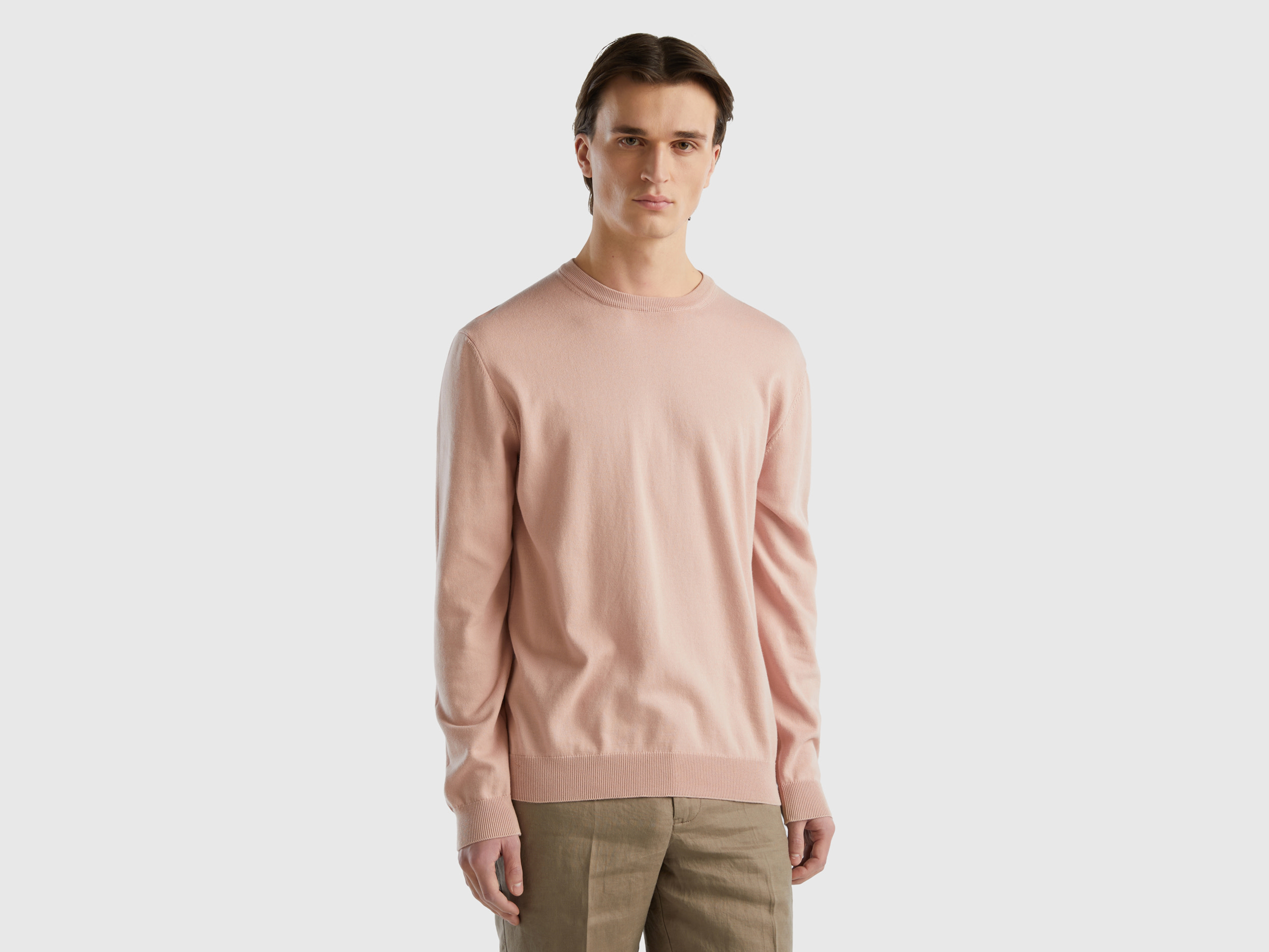 Benetton, Crew Neck Sweater In 100% Cotton, size XXL, Nude, Men