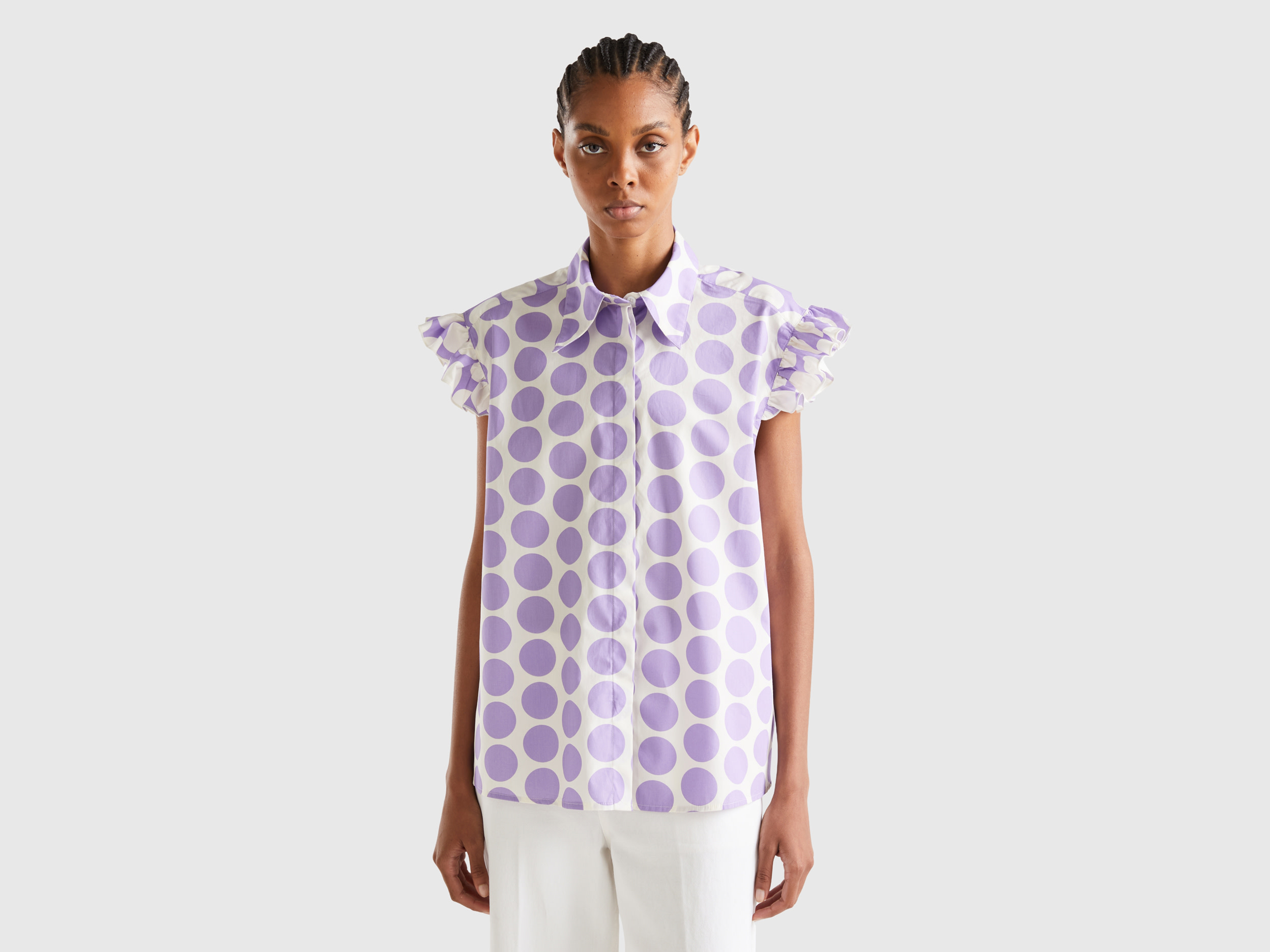 Benetton, Sleeveless Polka Dot Shirt, size S, Lilac, Women