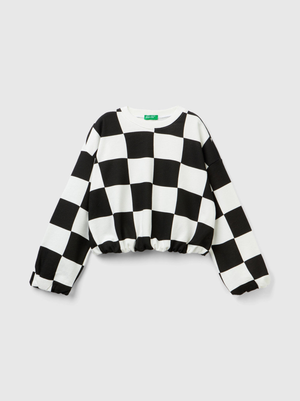 Benetton, Boxy Fit Checkered Sweatshirt, Black, Kids