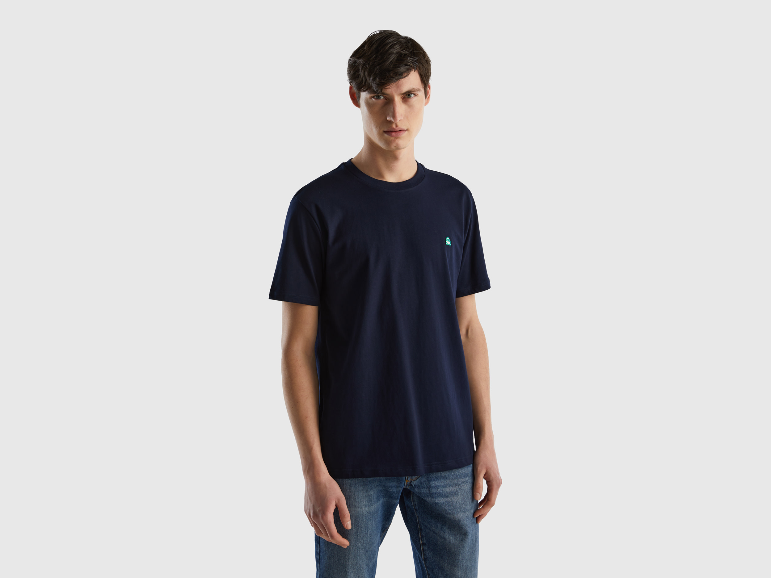 Benetton, T shirt Basica 100% Cotone Bio, Blu Scuro, Uomo