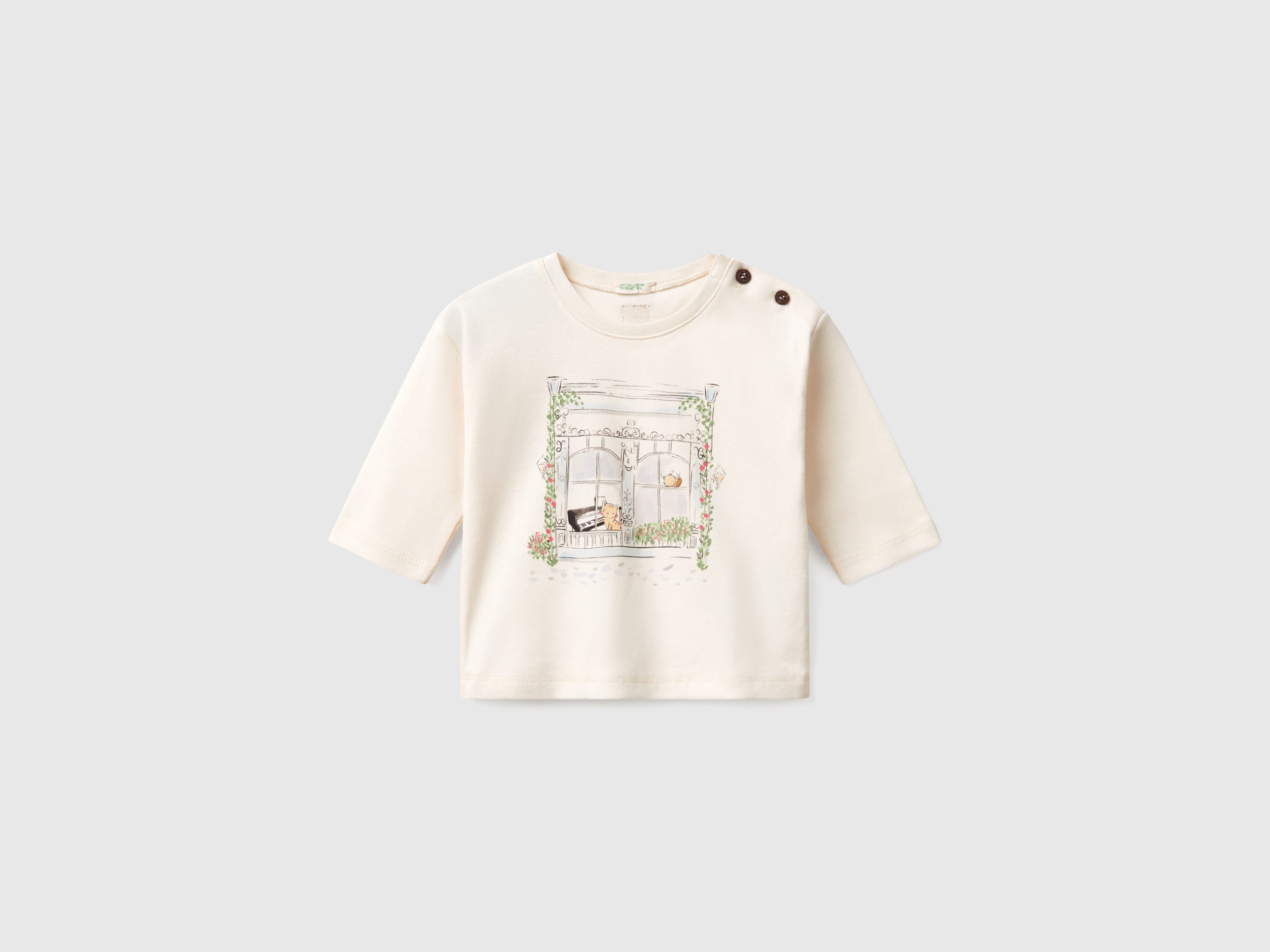 T-shirt with animal print - Creamy White | Benetton