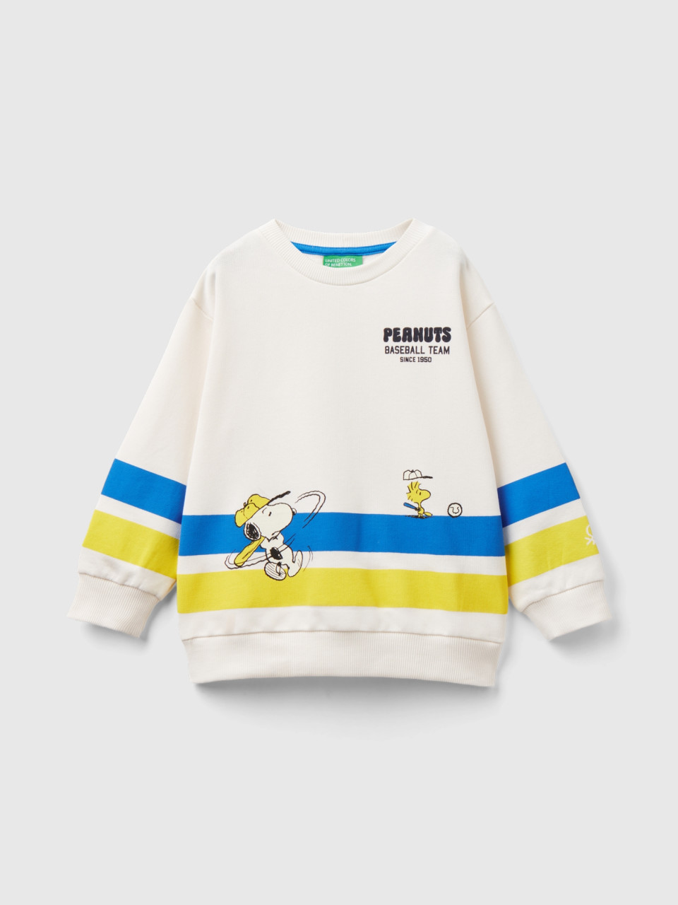 Benetton, ©peanuts Sweatshirt With Stripes, Creamy White, Kids