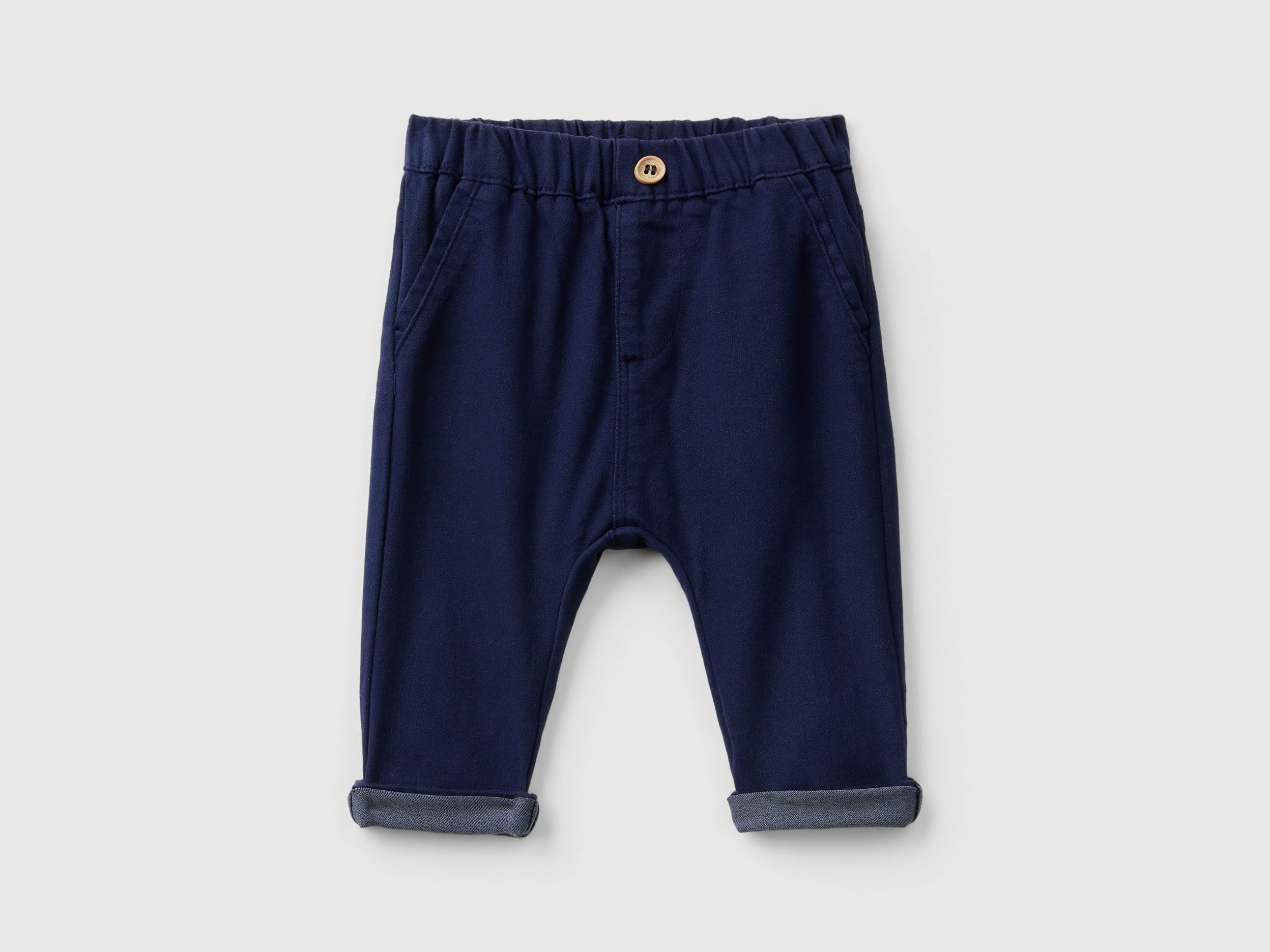 Benetton, Pantaloni In Misto Cotone Stretch, Blu Scuro, Bambini