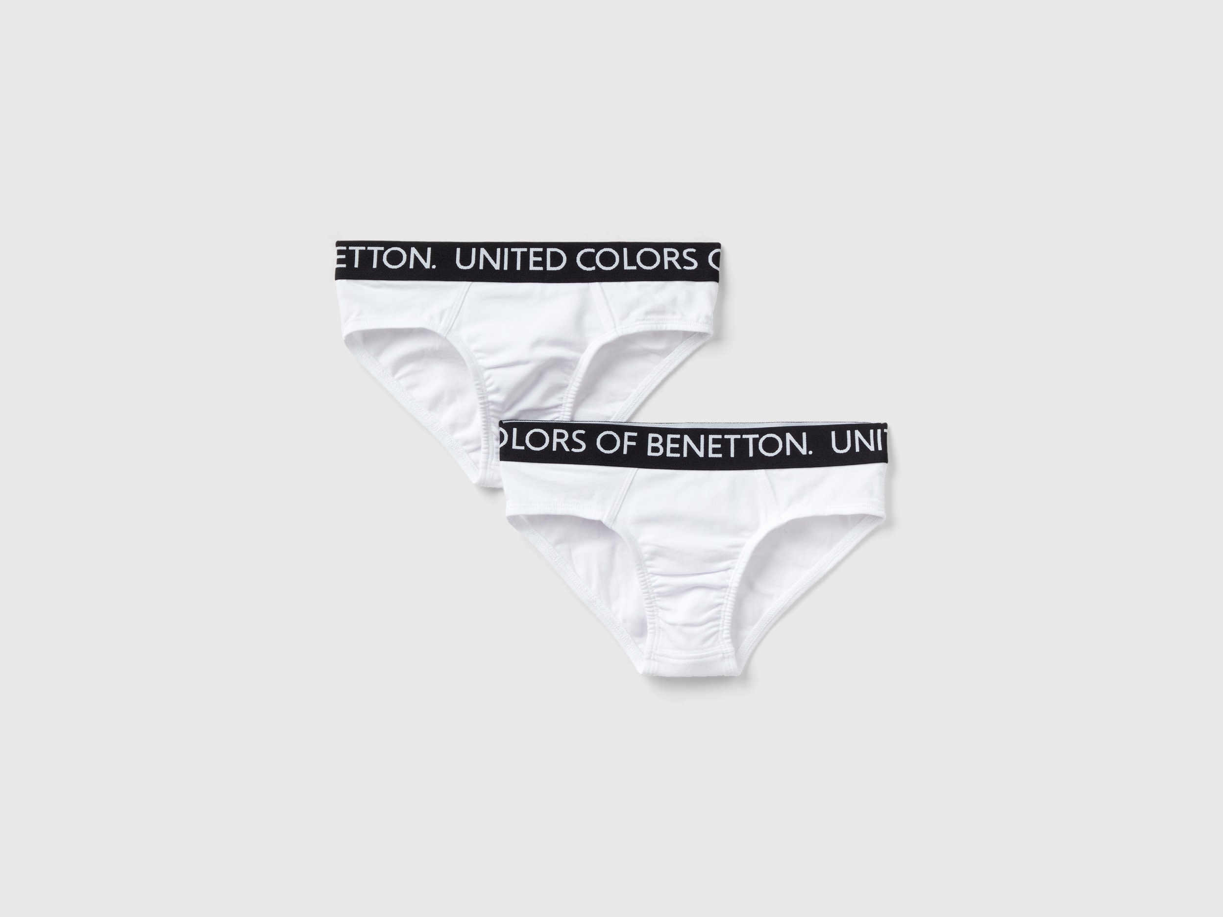 Benetton, Two Pairs Of Underwear With Logoed Elastic, size XXS, White, Kids