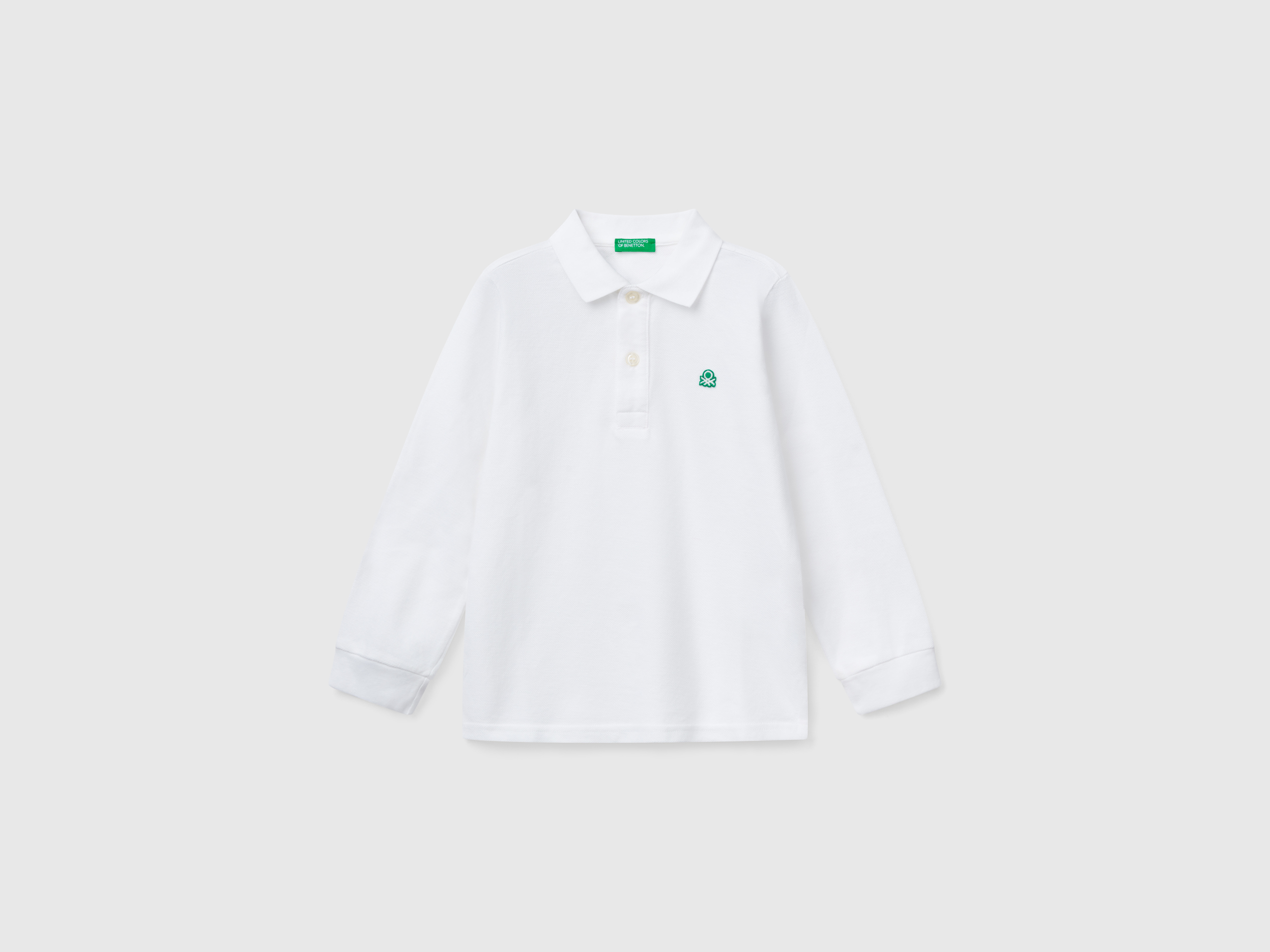 United Colors of Benetton Benetton, Πόλο Μακρυμάνικο Από Βαμβακερό, size 5-6, Λευκο, Παιδικά