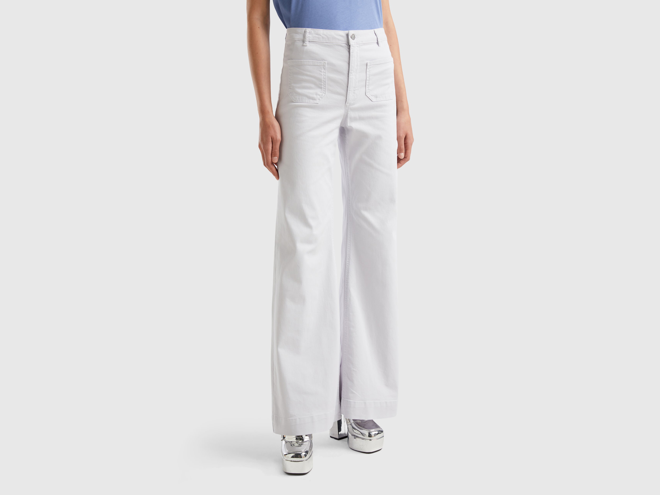 Benetton, Flared Pants, size 14, White, Women