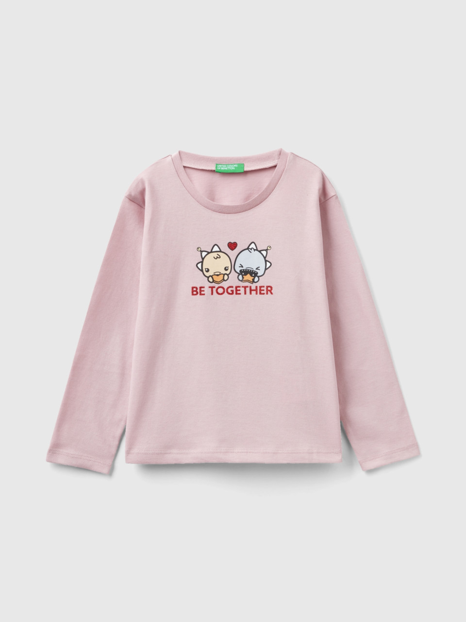 Benetton, T-shirt De Noël En Coton Chaud, Rose Pastel, Enfants