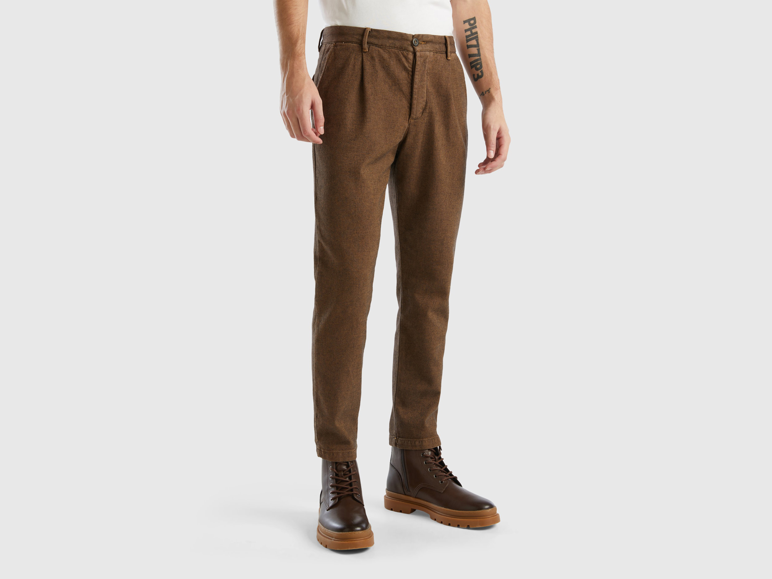 Benetton, Patterned Slim Fit Chinos, size 36, Brown, Men