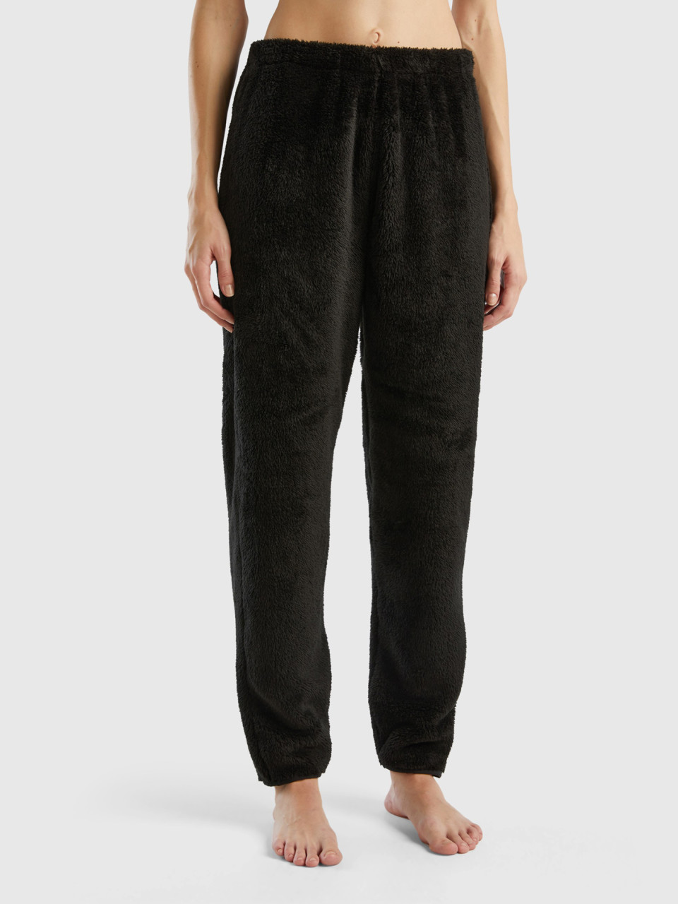 Benetton, Fur Pyjama Trousers, Black, Women