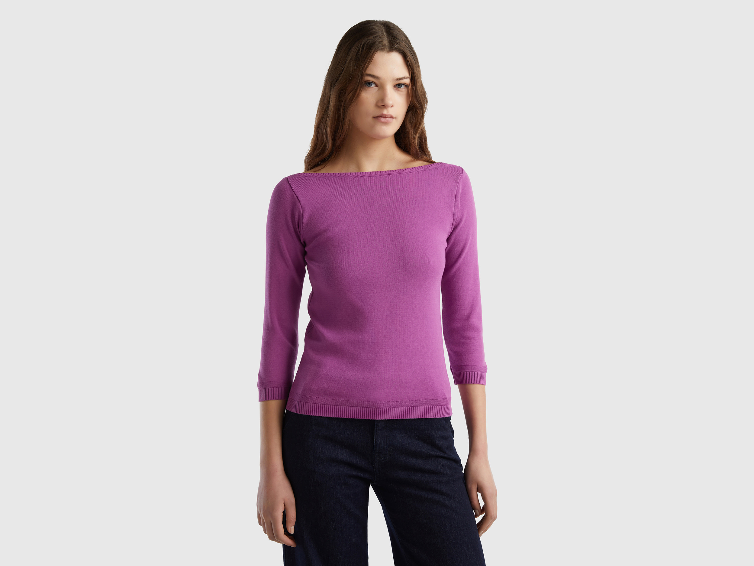 Benetton, 100% Cotton Boat Neck Sweater, size M, Violet, Women