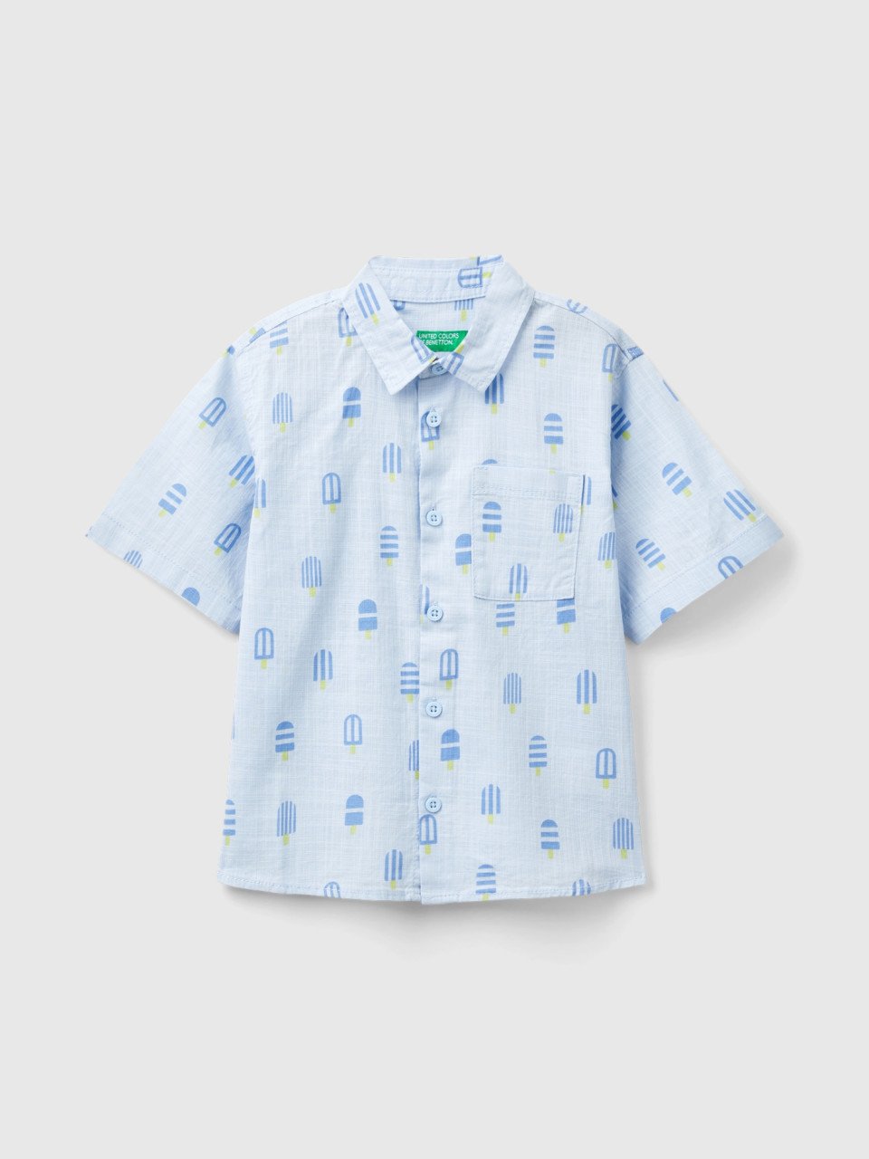 Benetton, Shirt With Ice Cream Print, Sky Blue, Kids