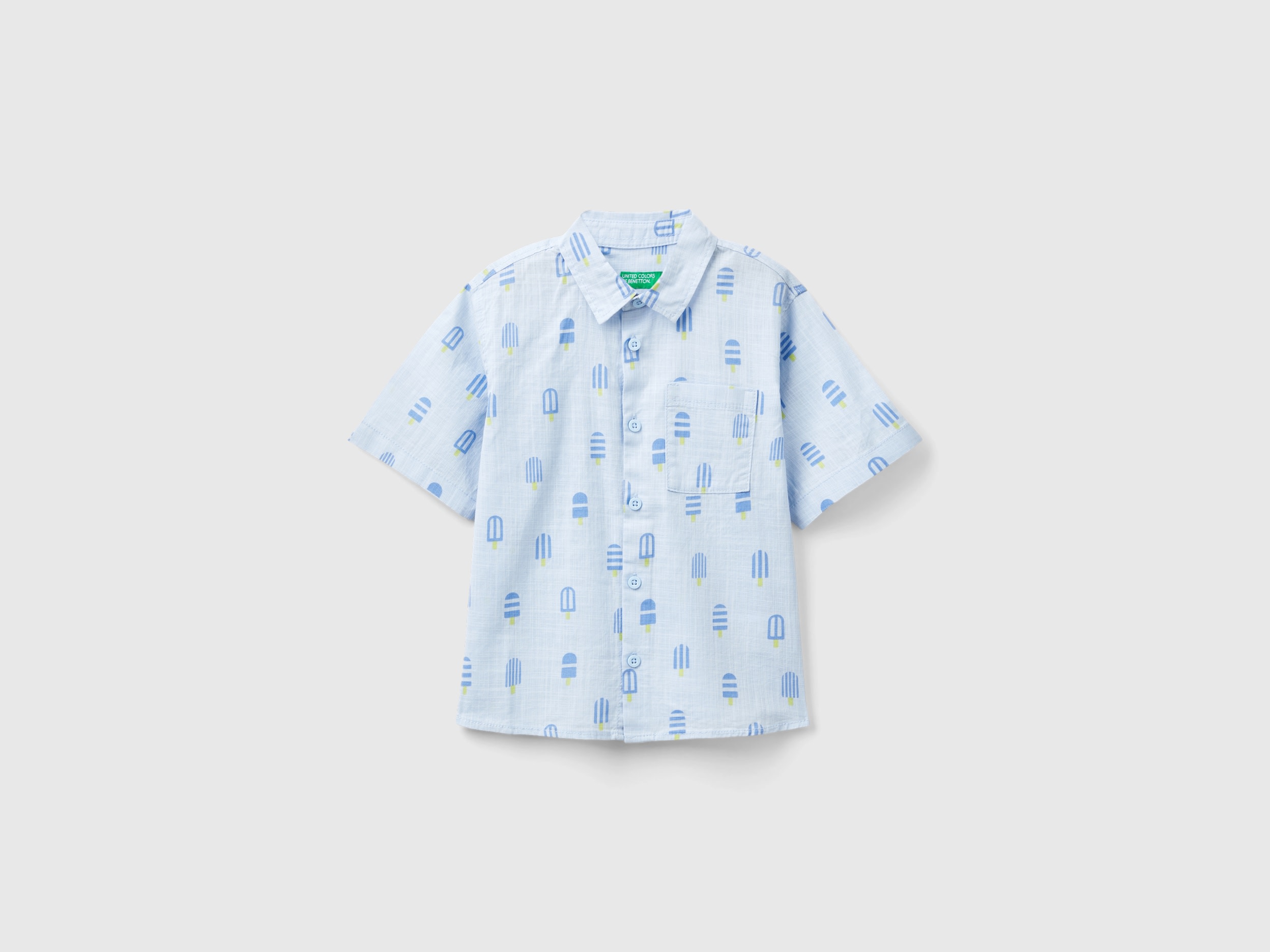 Benetton, Camicia Con Stampa Gelati, Celeste, Bambini