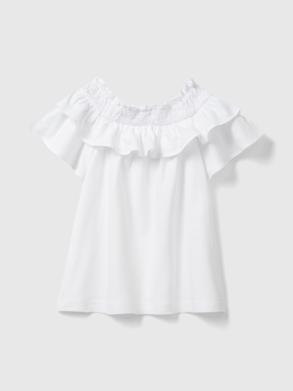 Benetton, T-shirt With Boat Neck, White, Kids