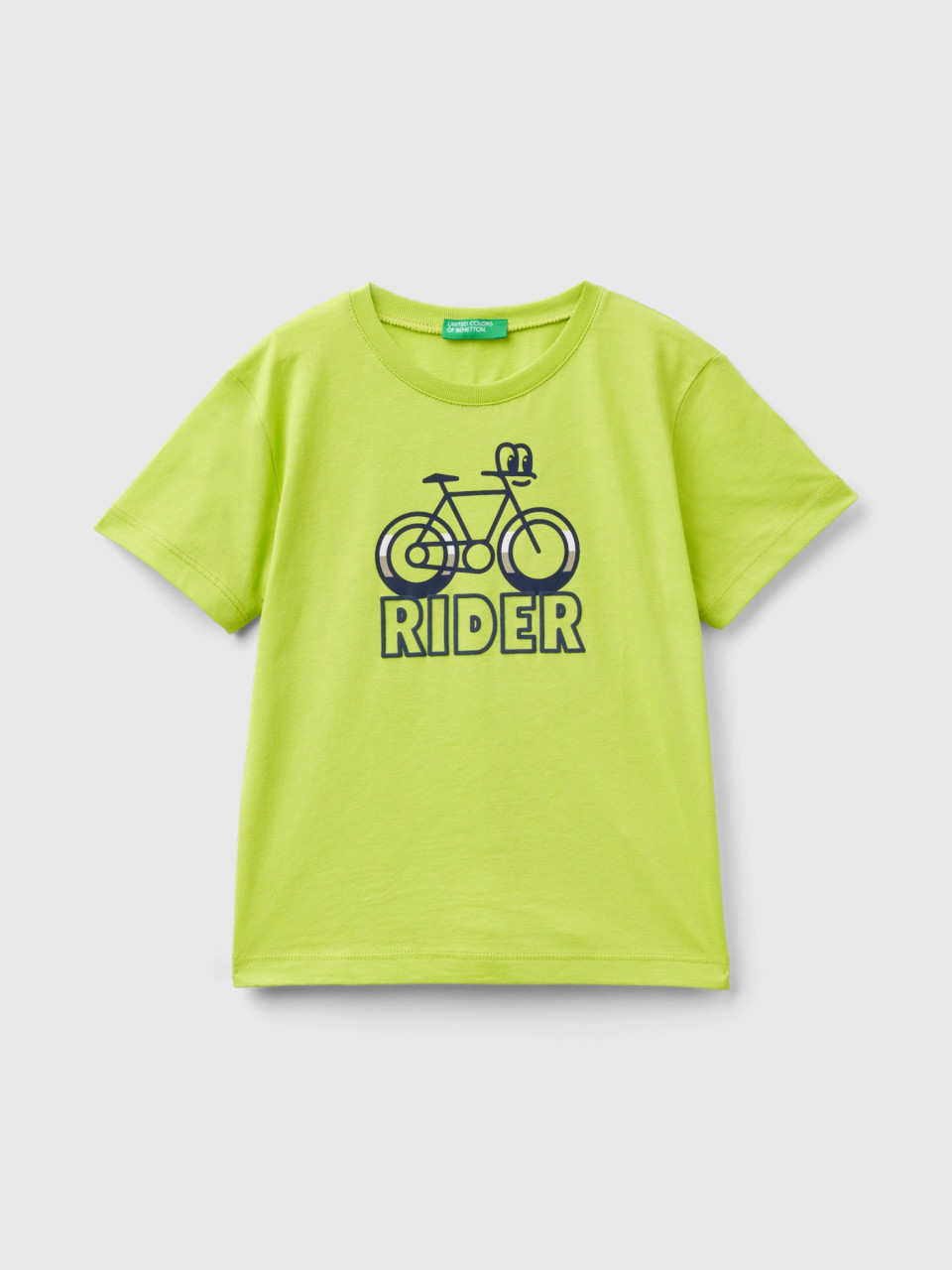 Benetton, T-shirt With Print In Organic Cotton, Lime, Kids