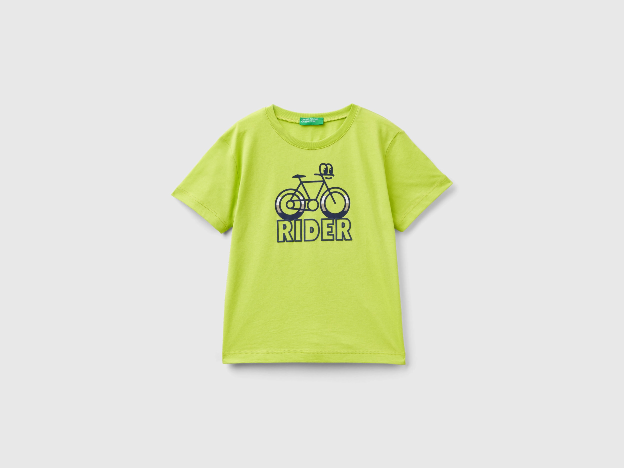 Image of Benetton, T-shirt With Print In Organic Cotton, size 110, Lime, Kids