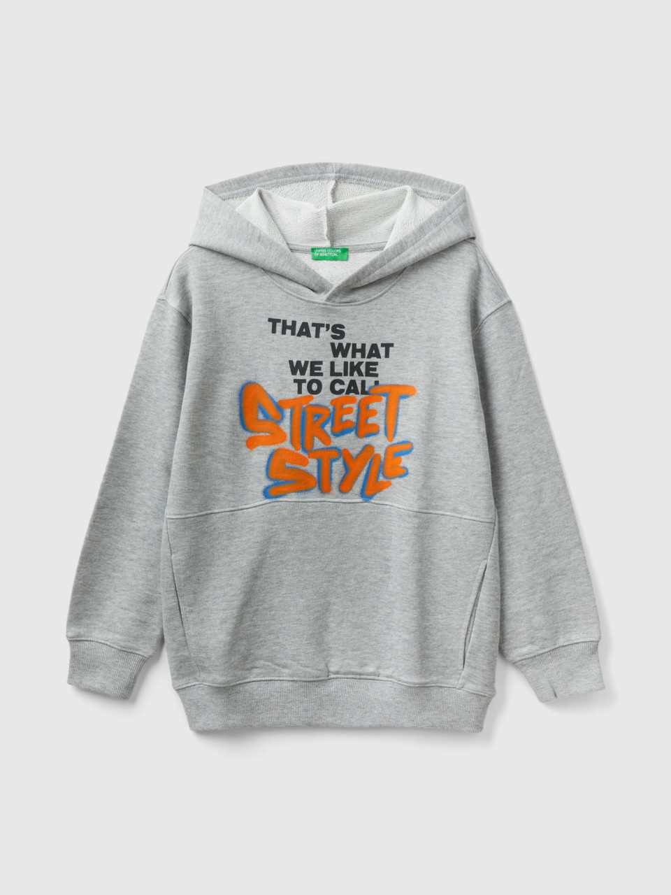 Benetton, Sweatshirt With Print, Light Gray, Kids