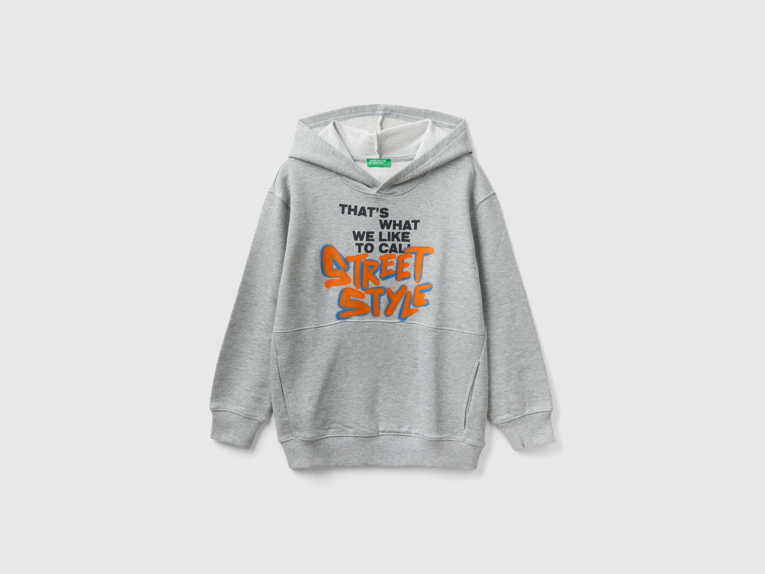 Benetton, Sweatshirt With Print, size 2XL, Light Gray, Kids