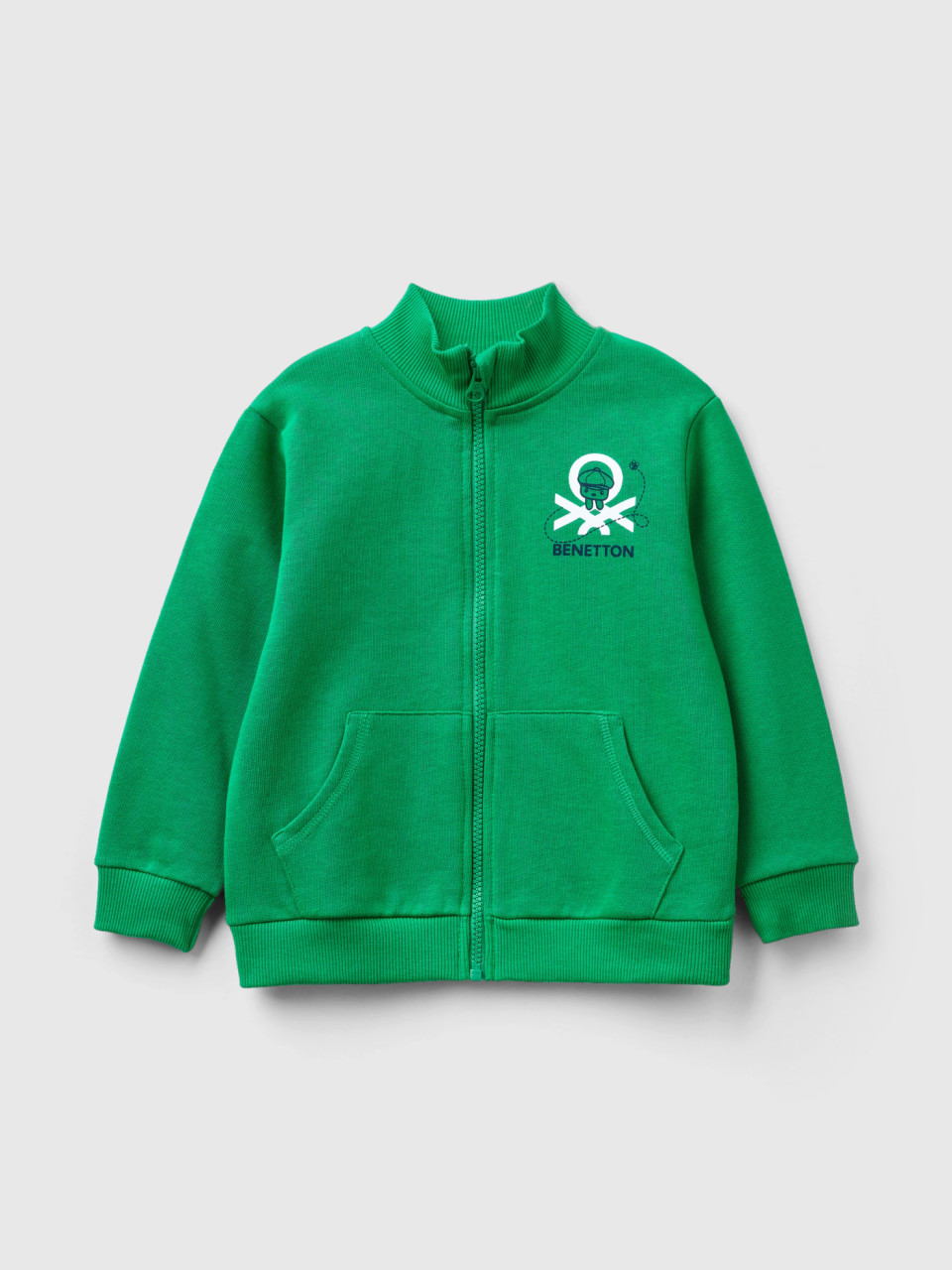 Benetton, Sweatshirt In Organic Cotton With Zip, Green, Kids