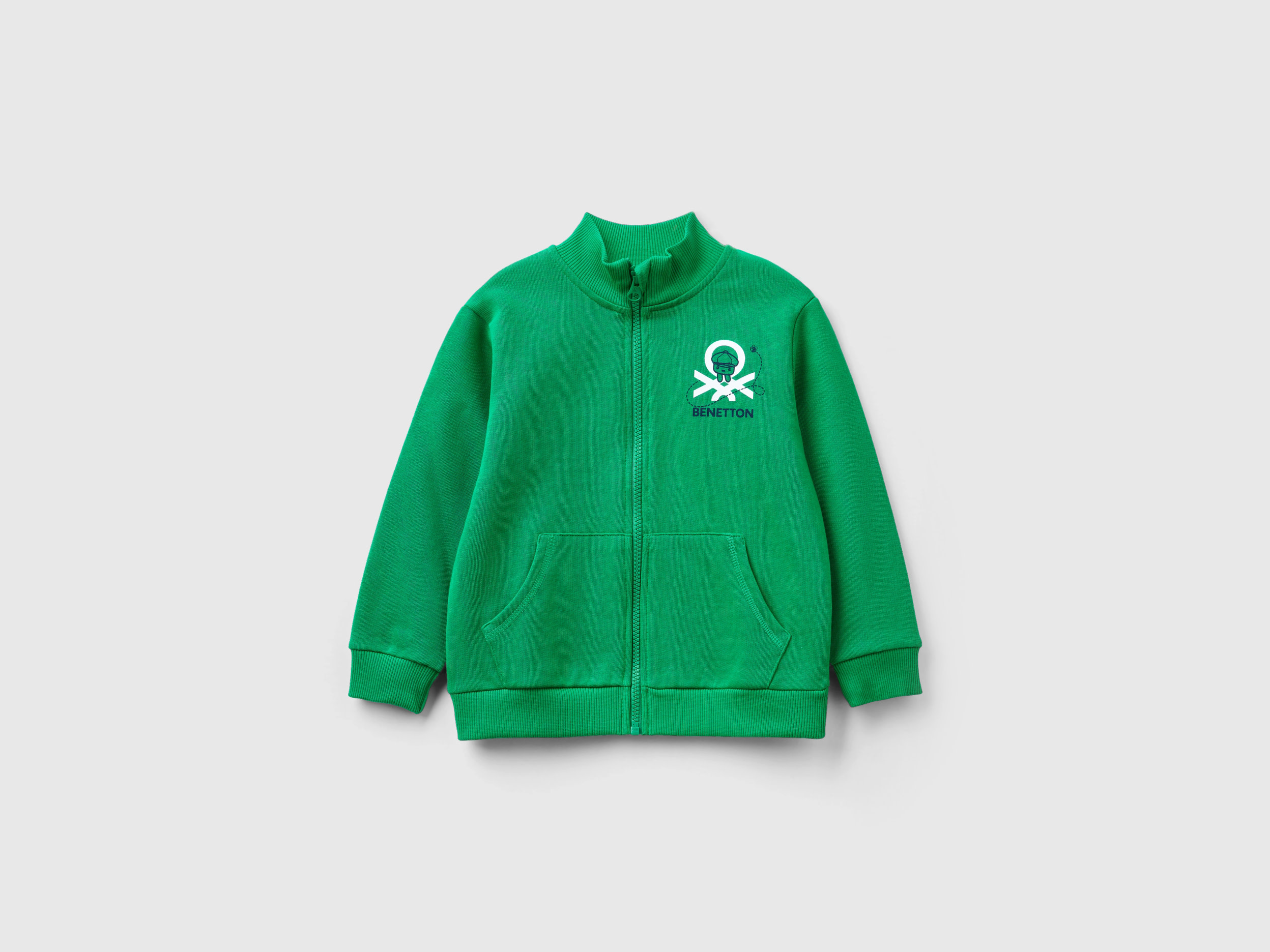 Image of Benetton, Sweatshirt In Organic Cotton With Zip, size 98, Green, Kids