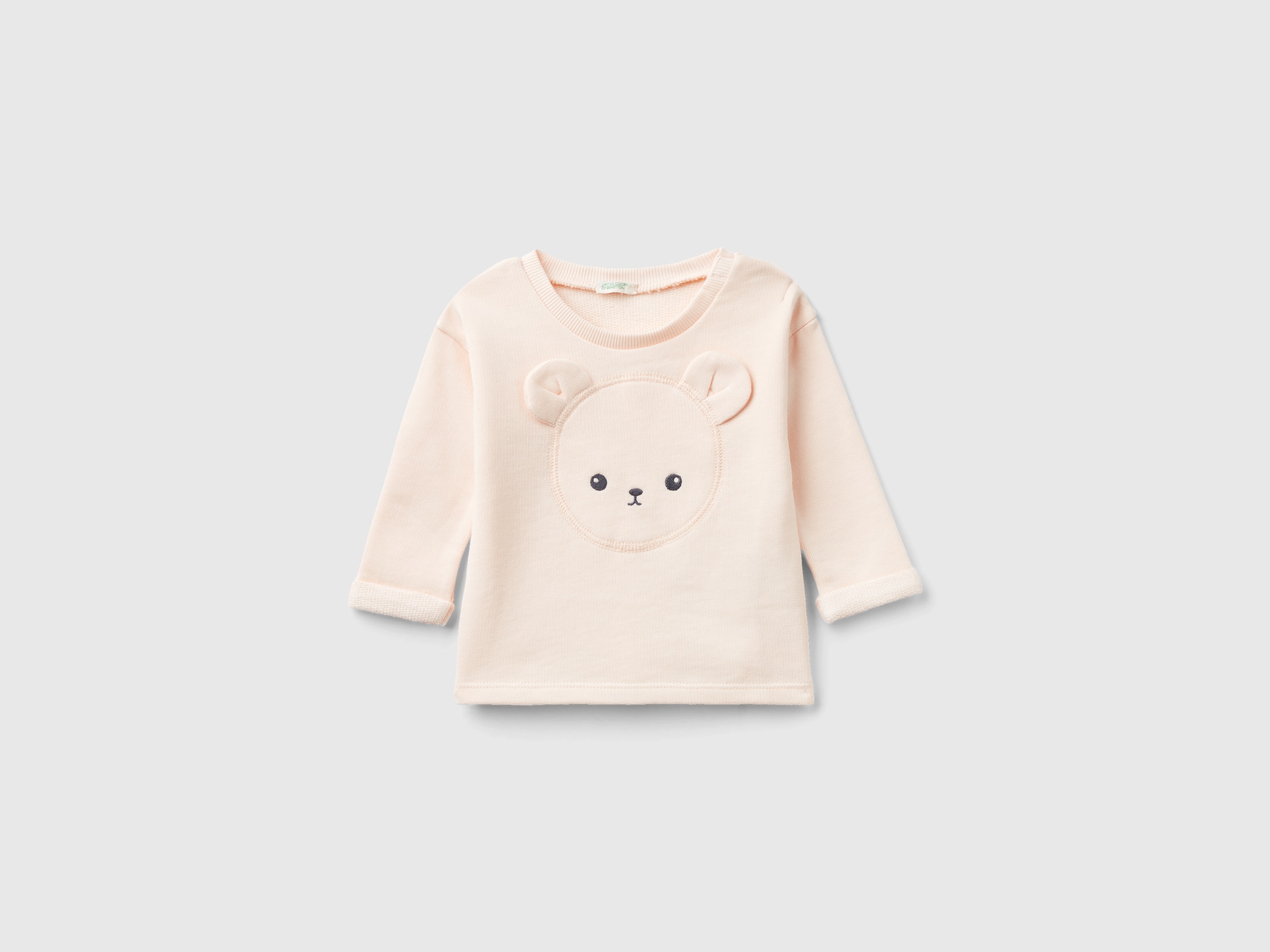 Image of Benetton, Organic Cotton Sweatshirt With Embroidery, size 50, Peach, Kids