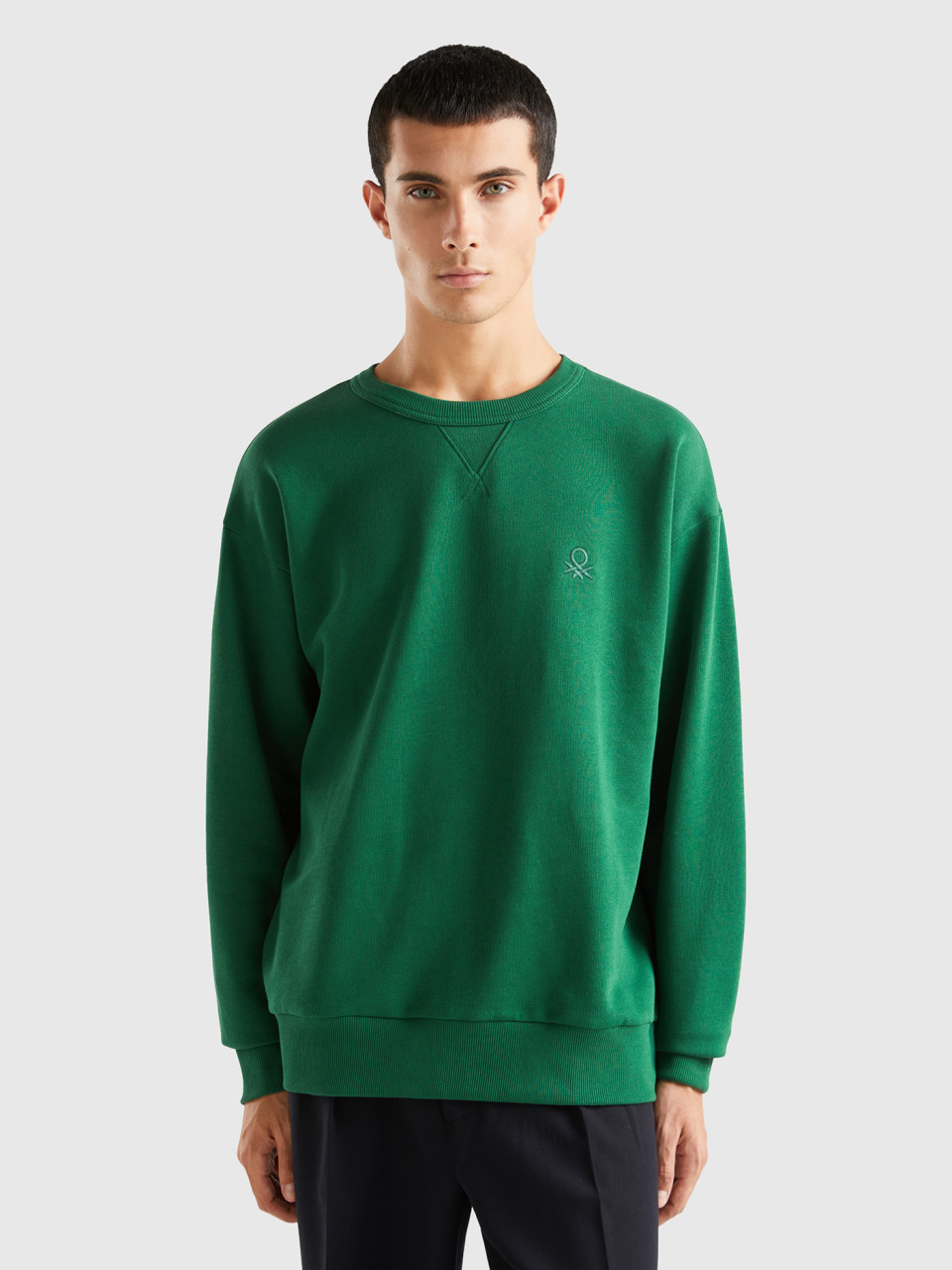 Benetton, Warmer Rundhals-sweater, Grün, male