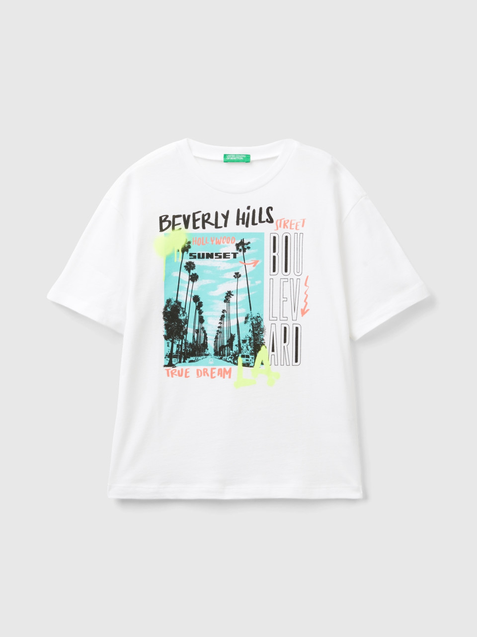 Benetton, Oversize T-shirt With Print, White, Kids