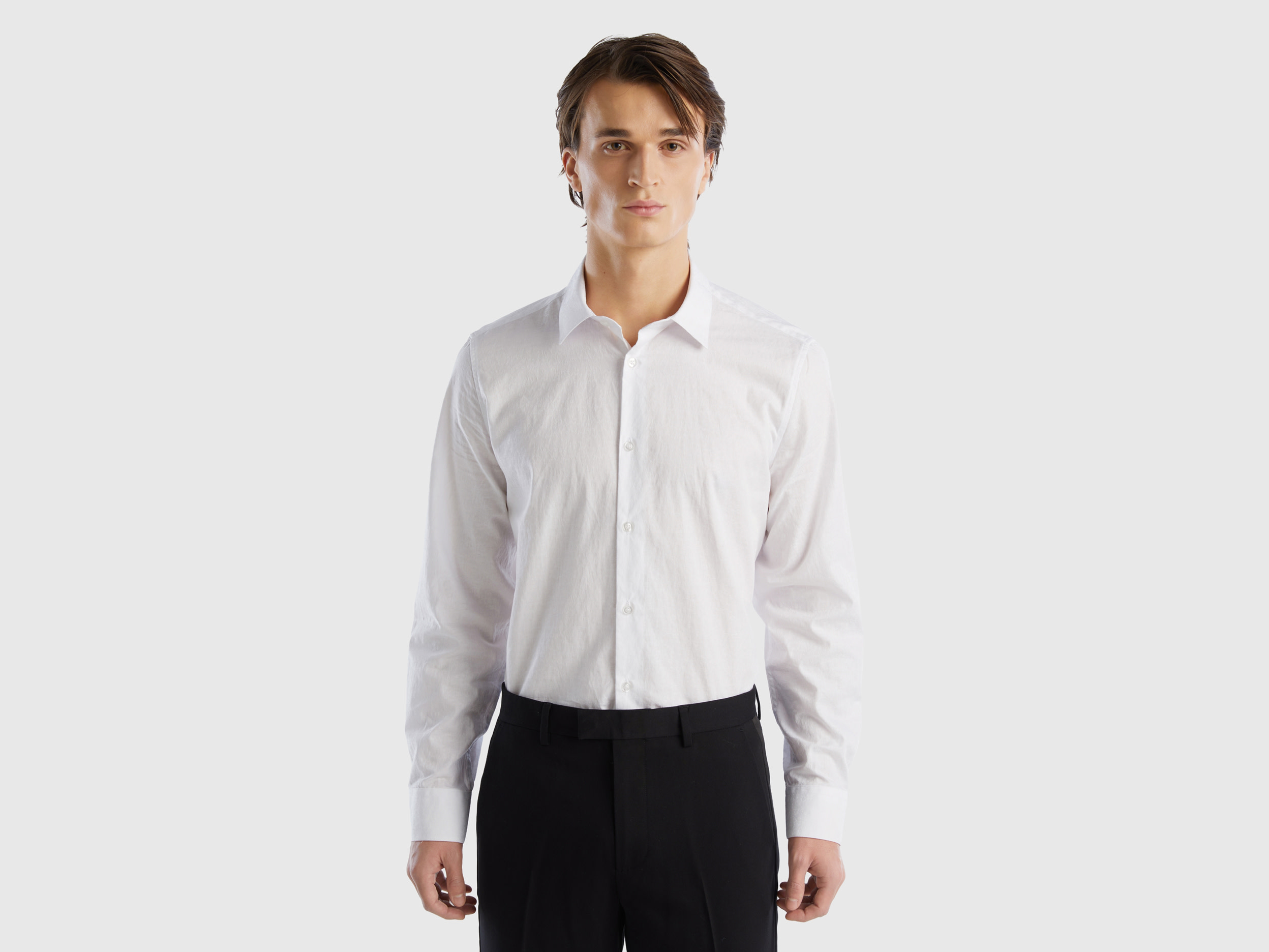 Benetton, Shirt With Jacquard Pattern, size XXL, White, Men