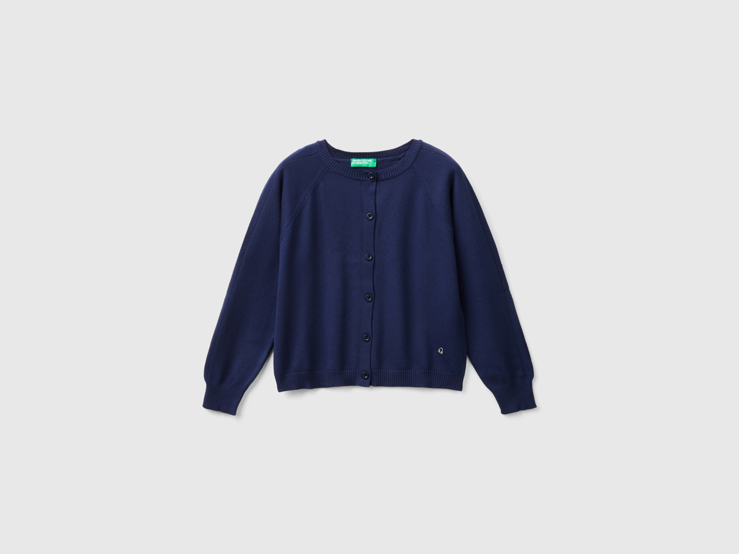 Benetton, Cardigan In Puro Cotone, Blu Scuro, Bambini